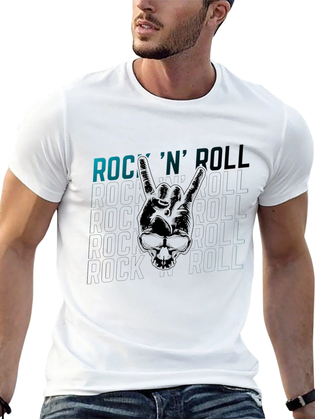 Rock N Roll Skull Graphic T-Shirt