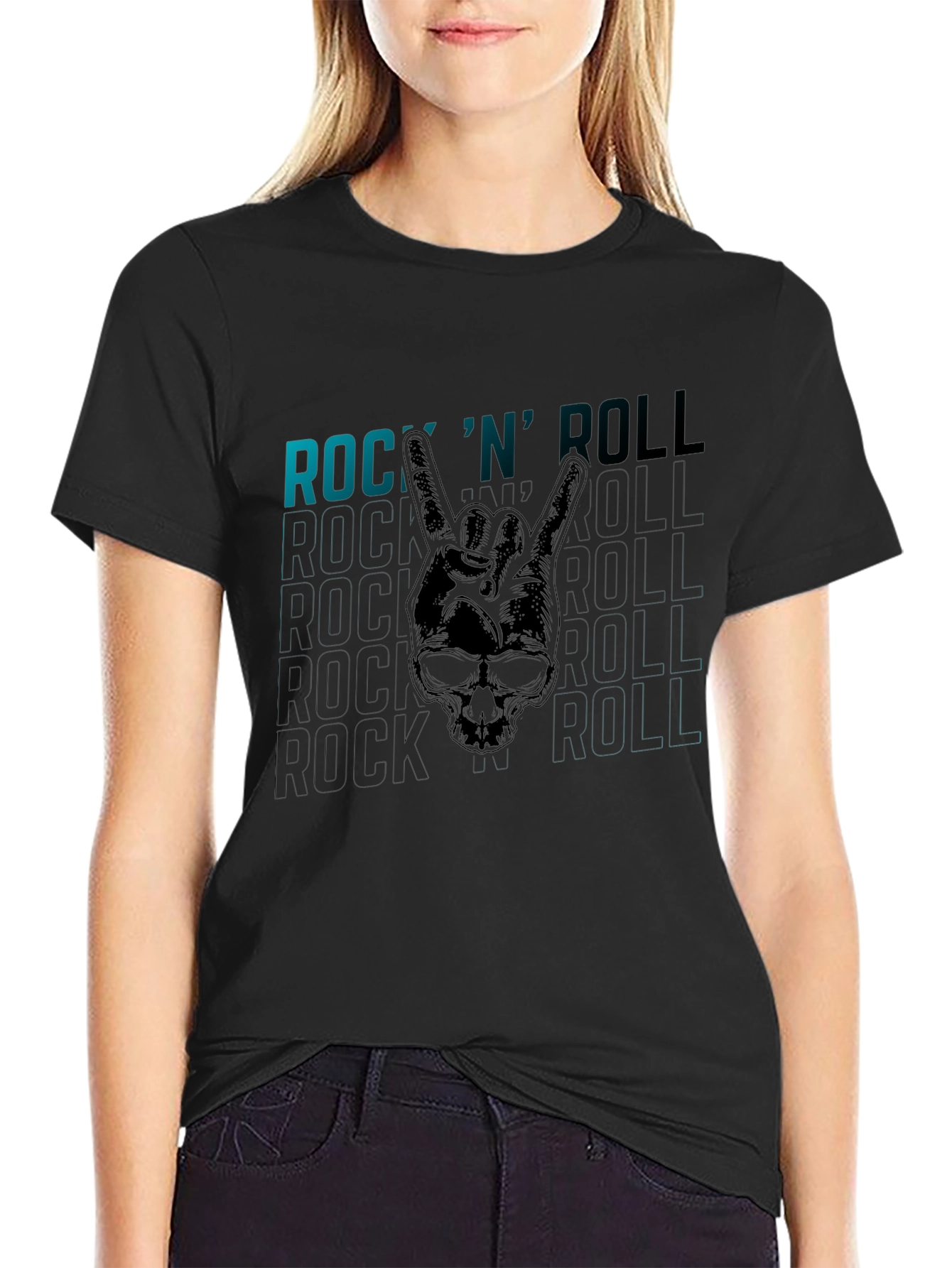 Rock N Roll Skull Graphic T-Shirt