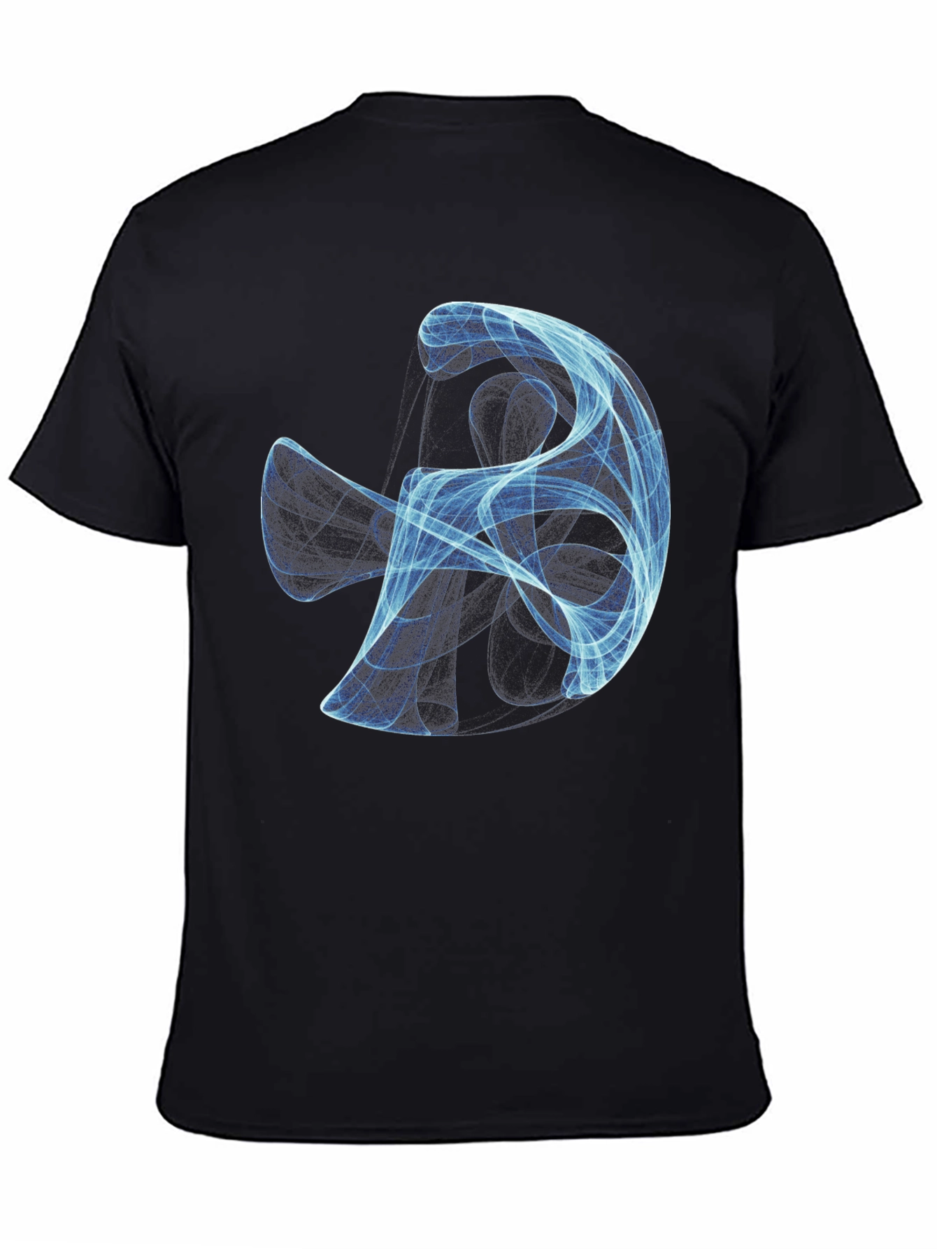 Abstract Blue Swirl Graphic Black T-Shirt