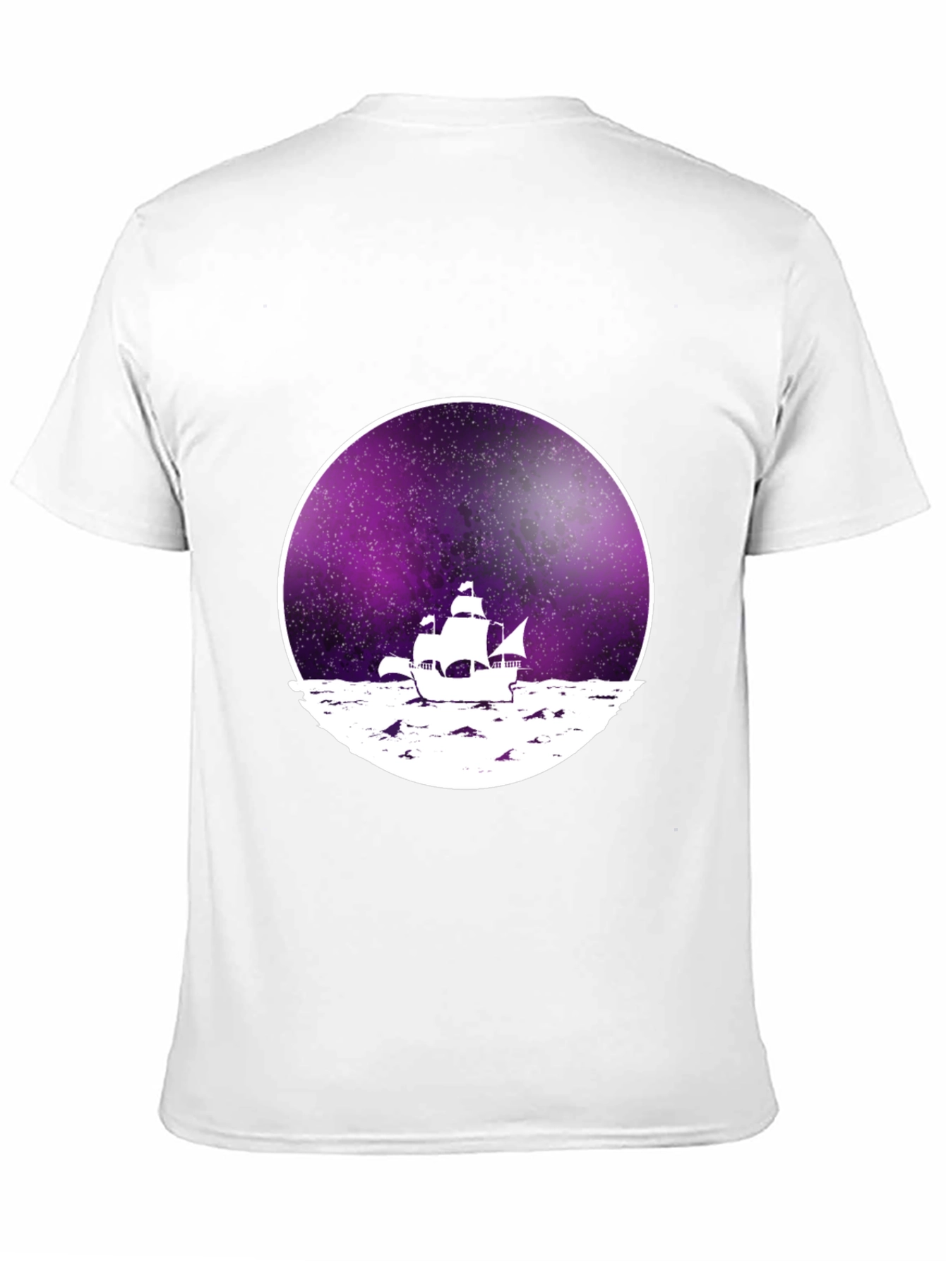 Galaxy Sailboat Graphic Tee - Black Cotton T-Shirt