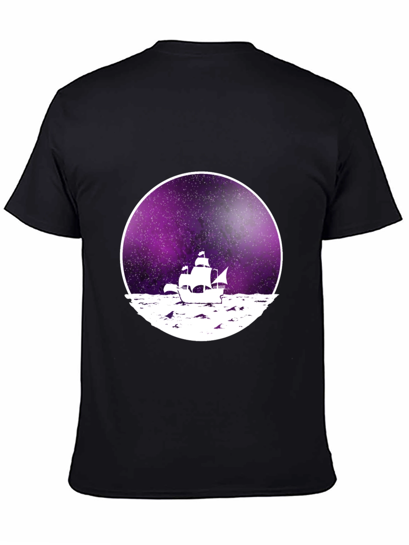 Galaxy Sailboat Graphic Tee - Black Cotton T-Shirt
