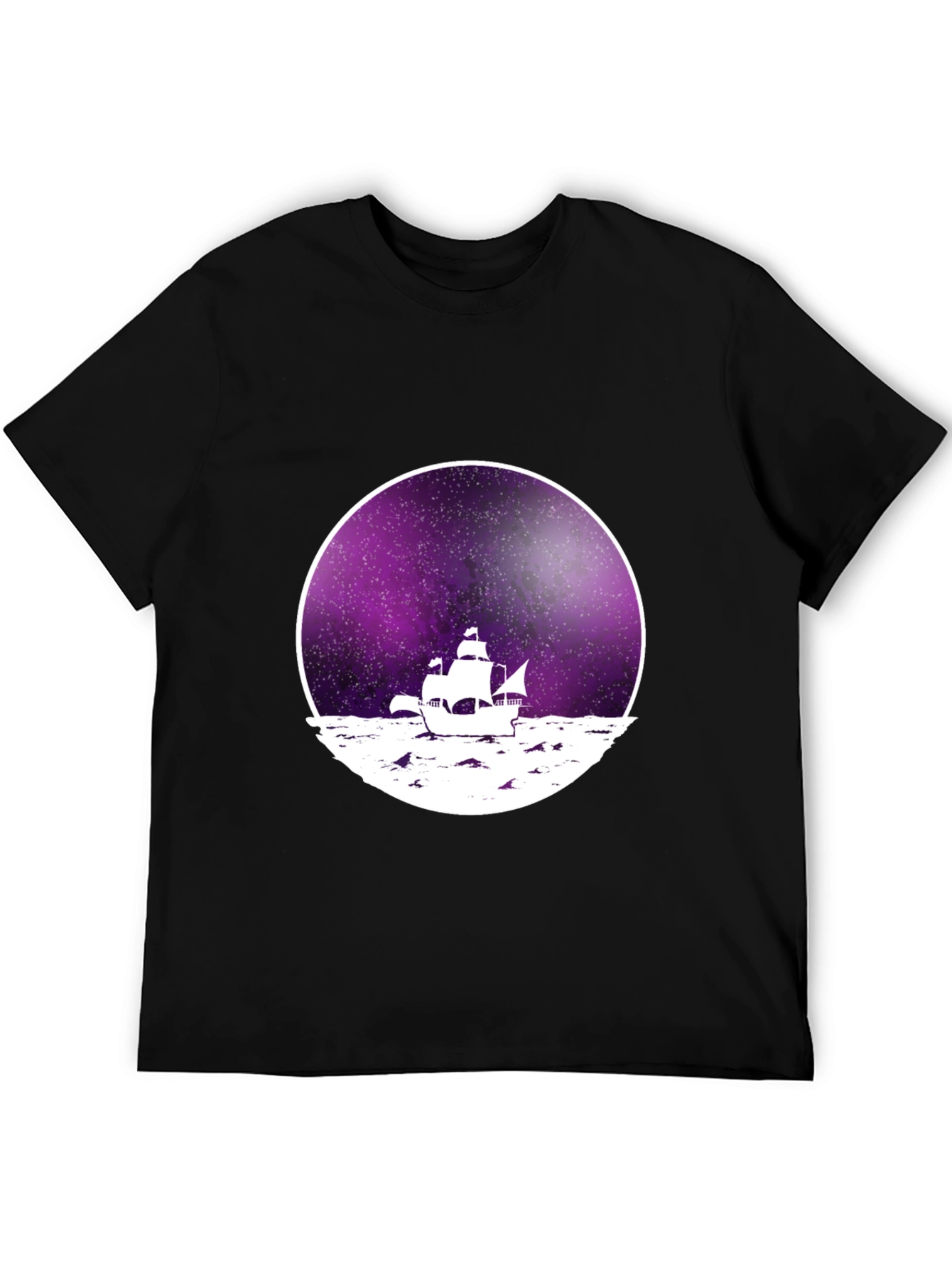Galaxy Sailboat Graphic Tee - Black Cotton T-Shirt
