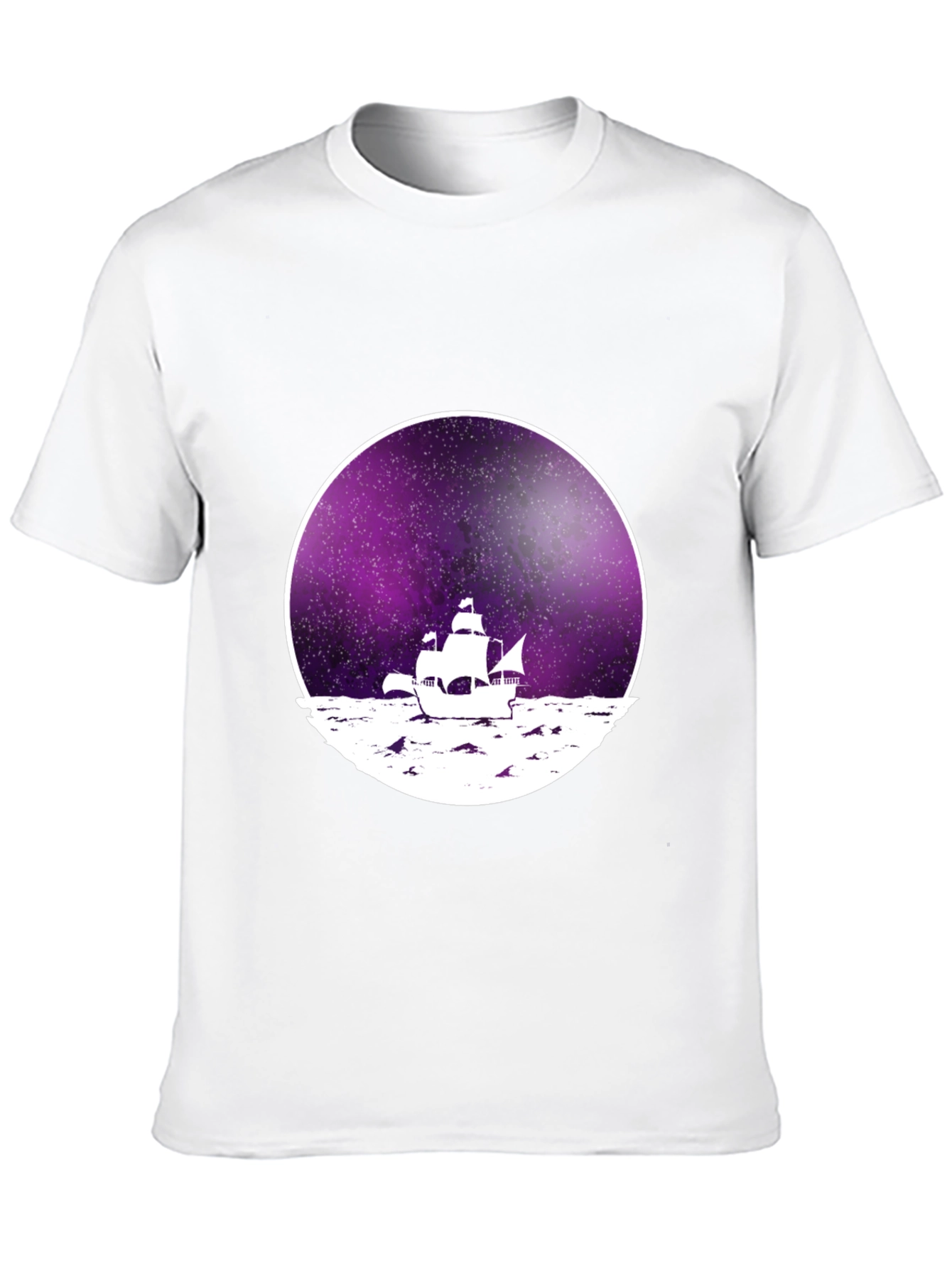 Galaxy Sailboat Graphic Tee - Black Cotton T-Shirt
