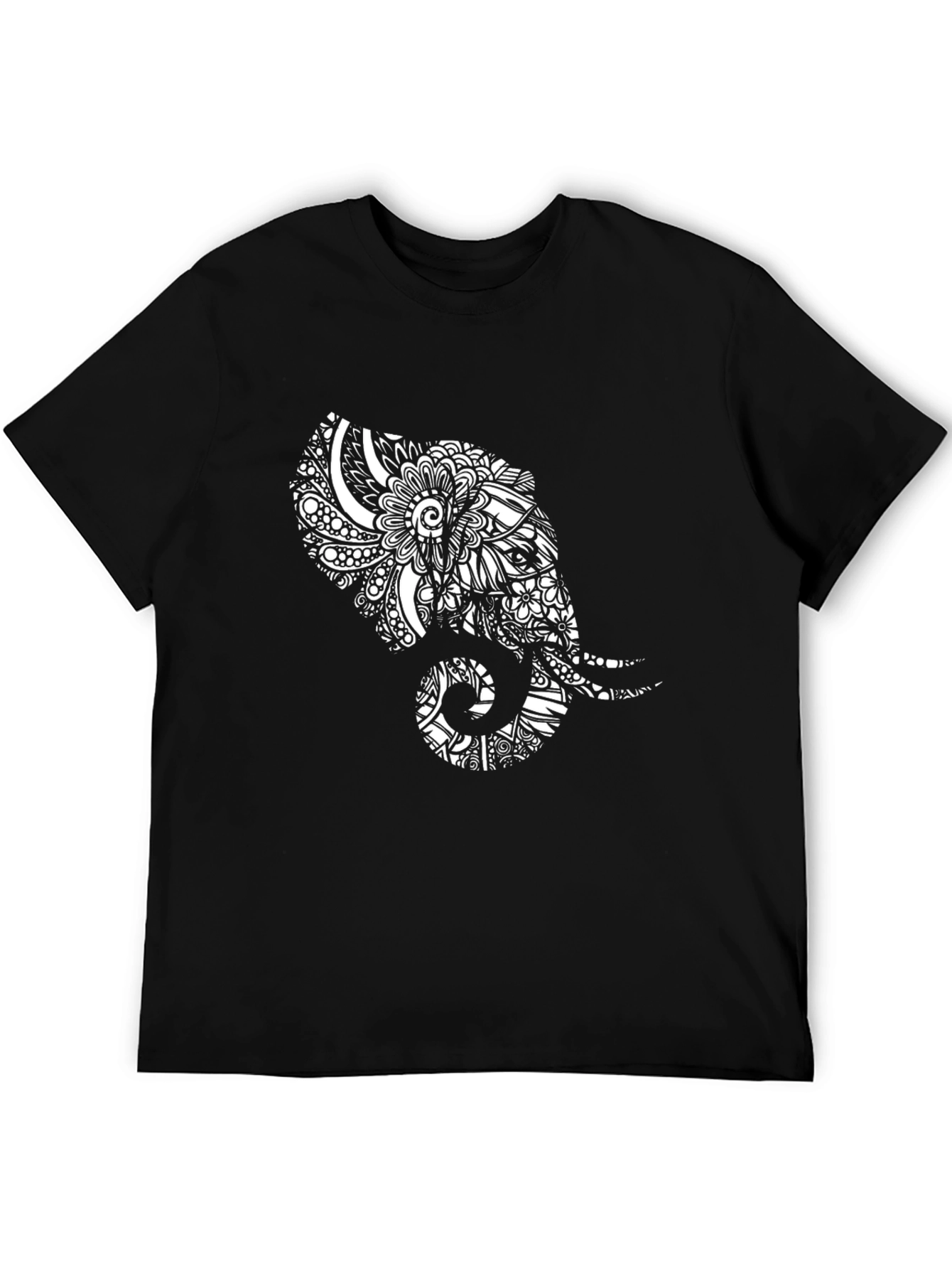 Elephant Mandala Print Black T-Shirt