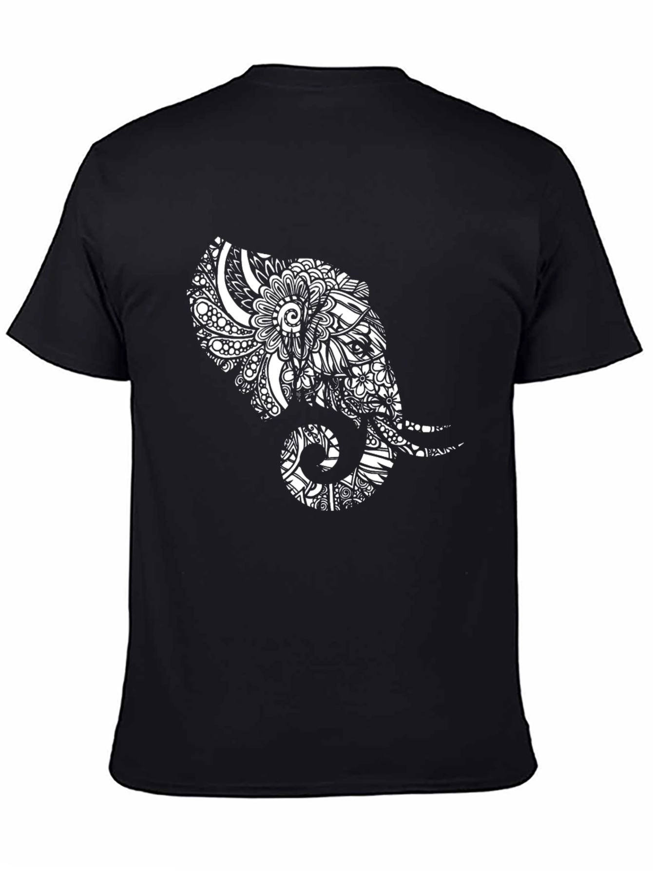 Elephant Mandala Print Black T-Shirt