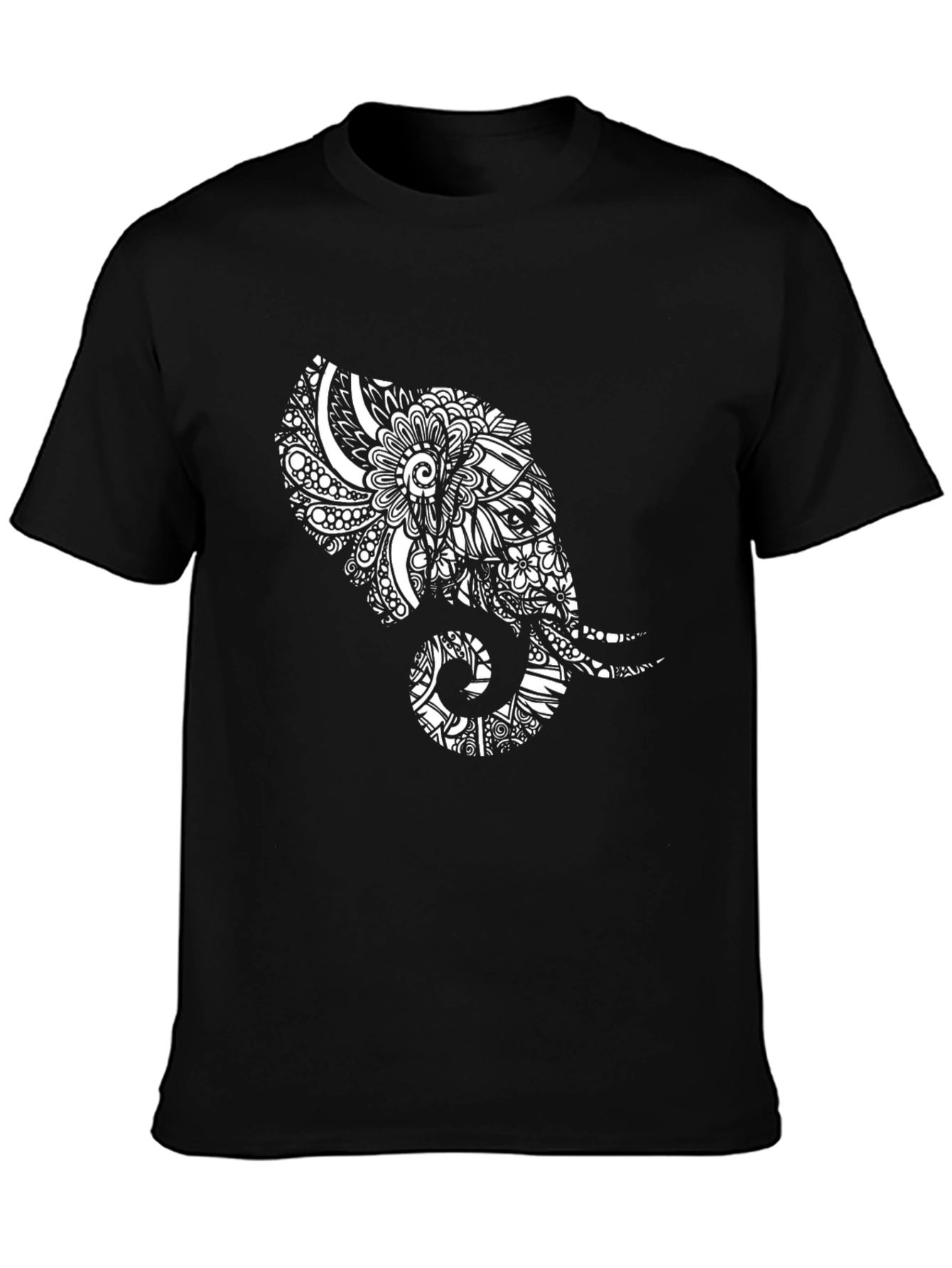 Elephant Mandala Print Black T-Shirt
