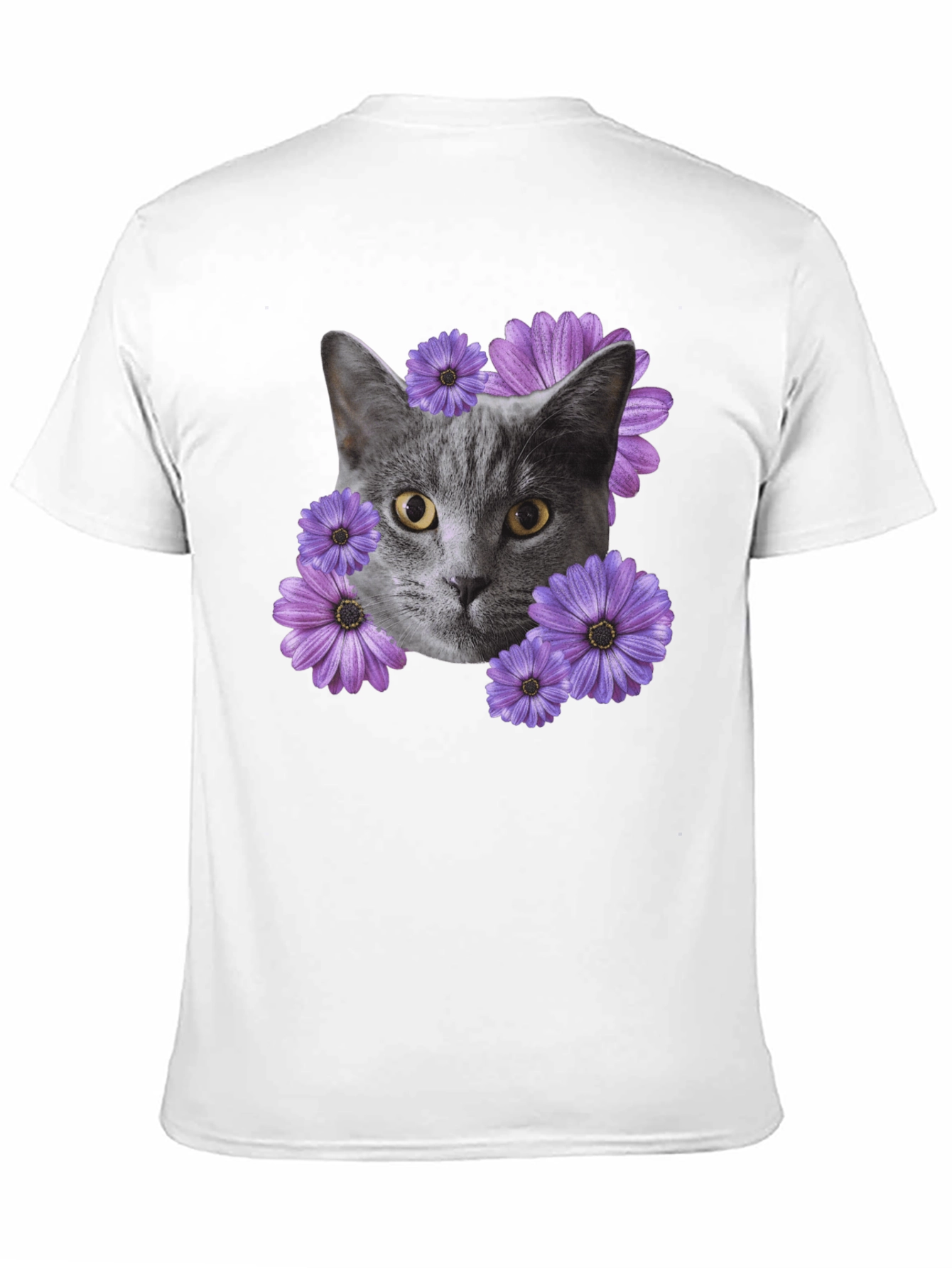 Cat and Flower Graphic Tee - Mens Black T-Shirt