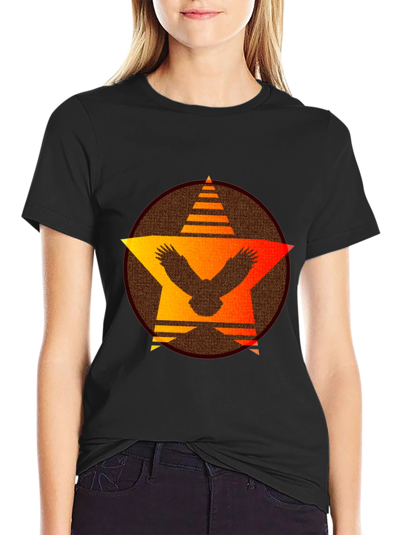Sunset Eagle Star Graphic Tee - Black
