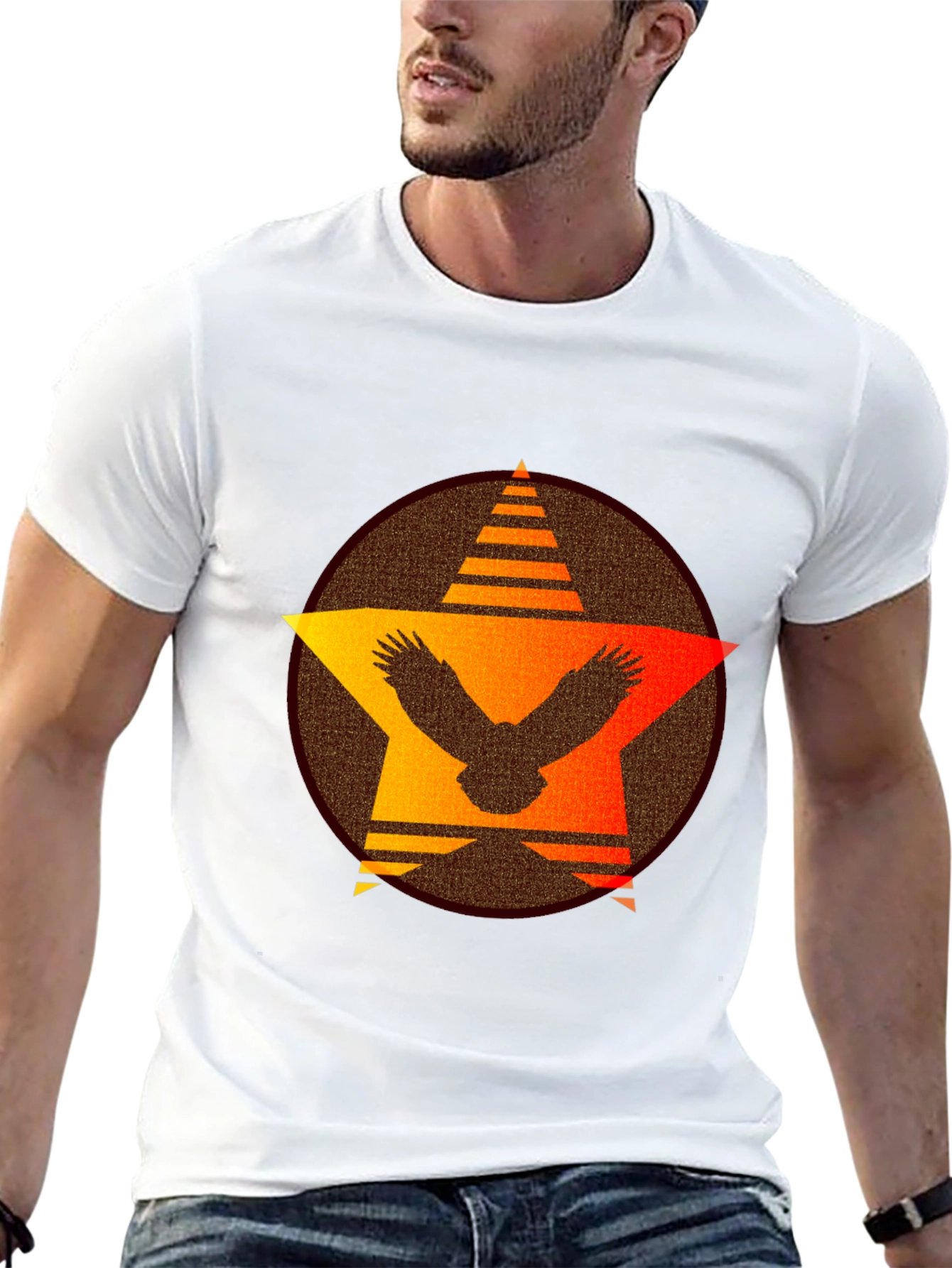Sunset Eagle Star Graphic Tee - Black