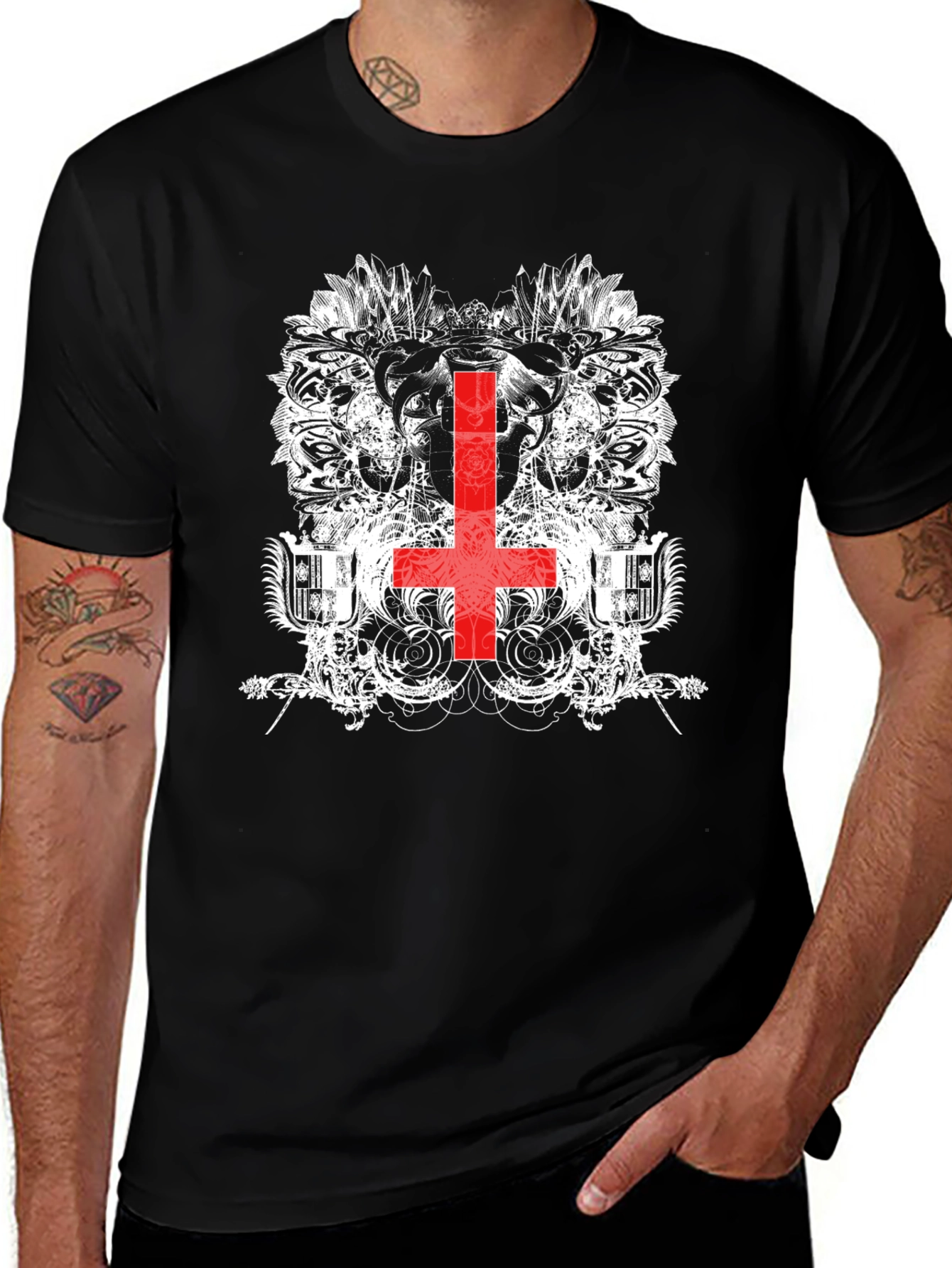 Inverted Cross Graphic Black T-Shirt