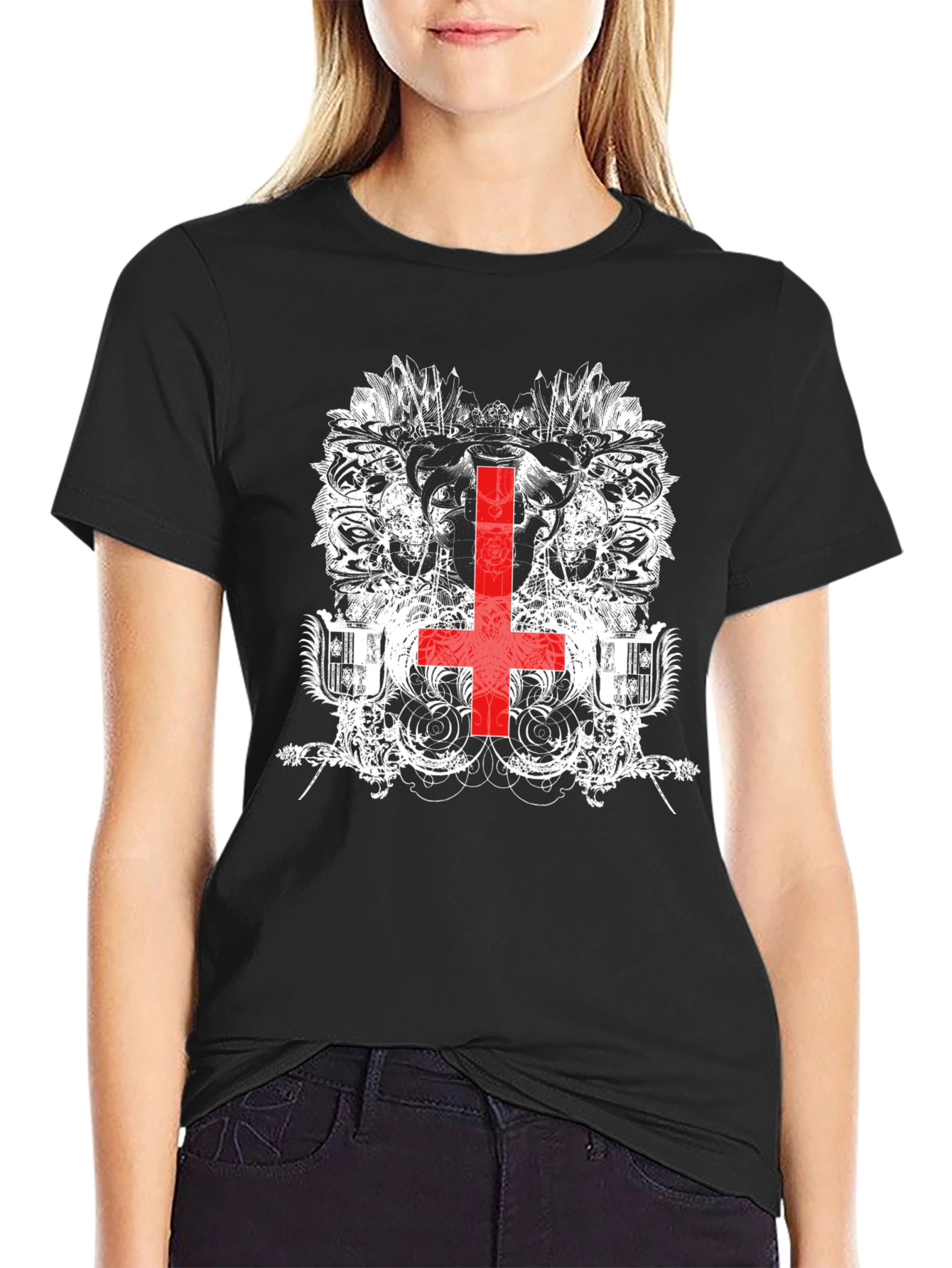 Inverted Cross Graphic Black T-Shirt
