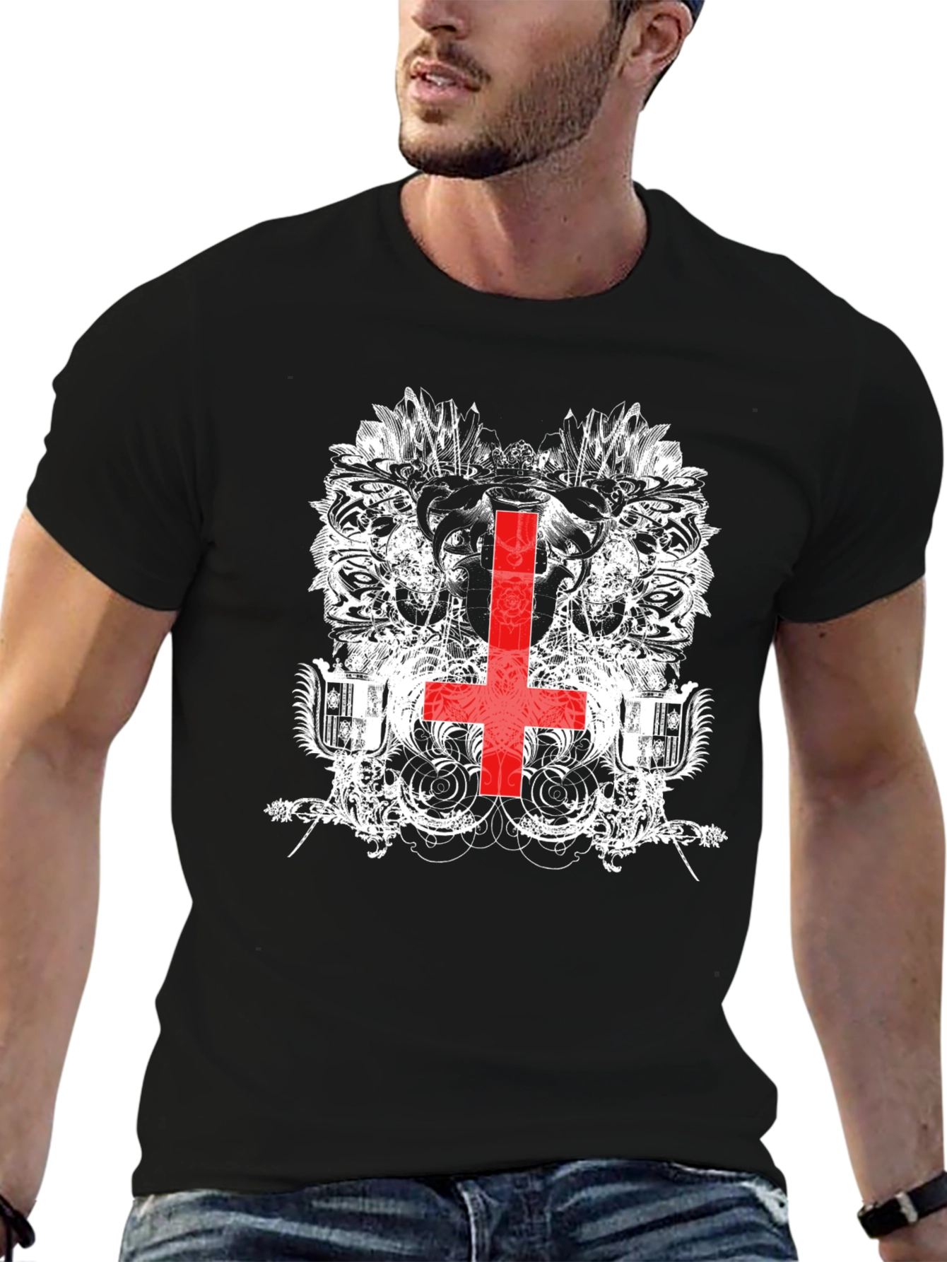 Inverted Cross Graphic Black T-Shirt