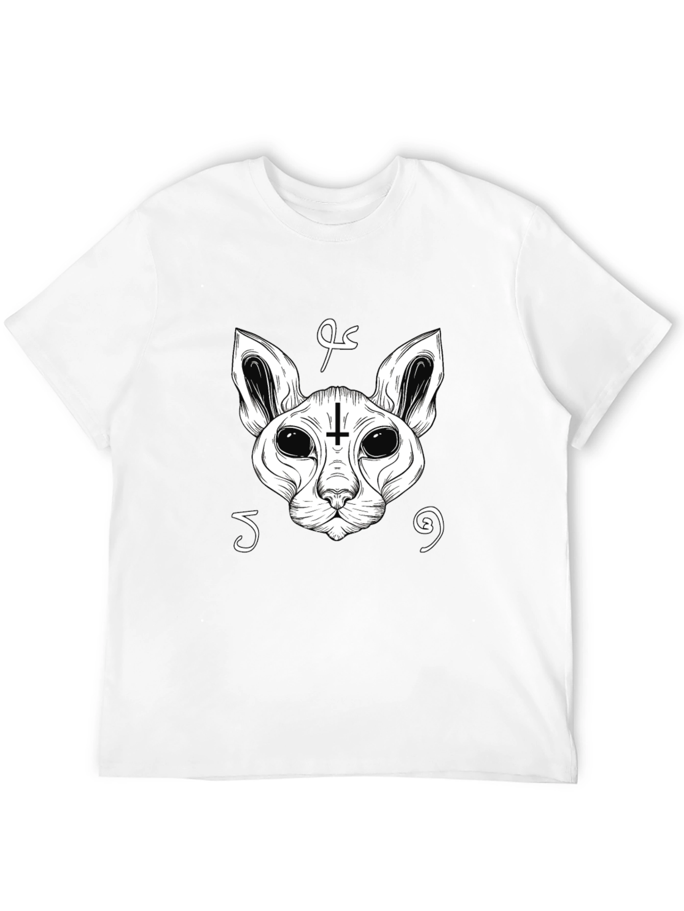 Occult Cat Inverted Cross T-Shirt - Black