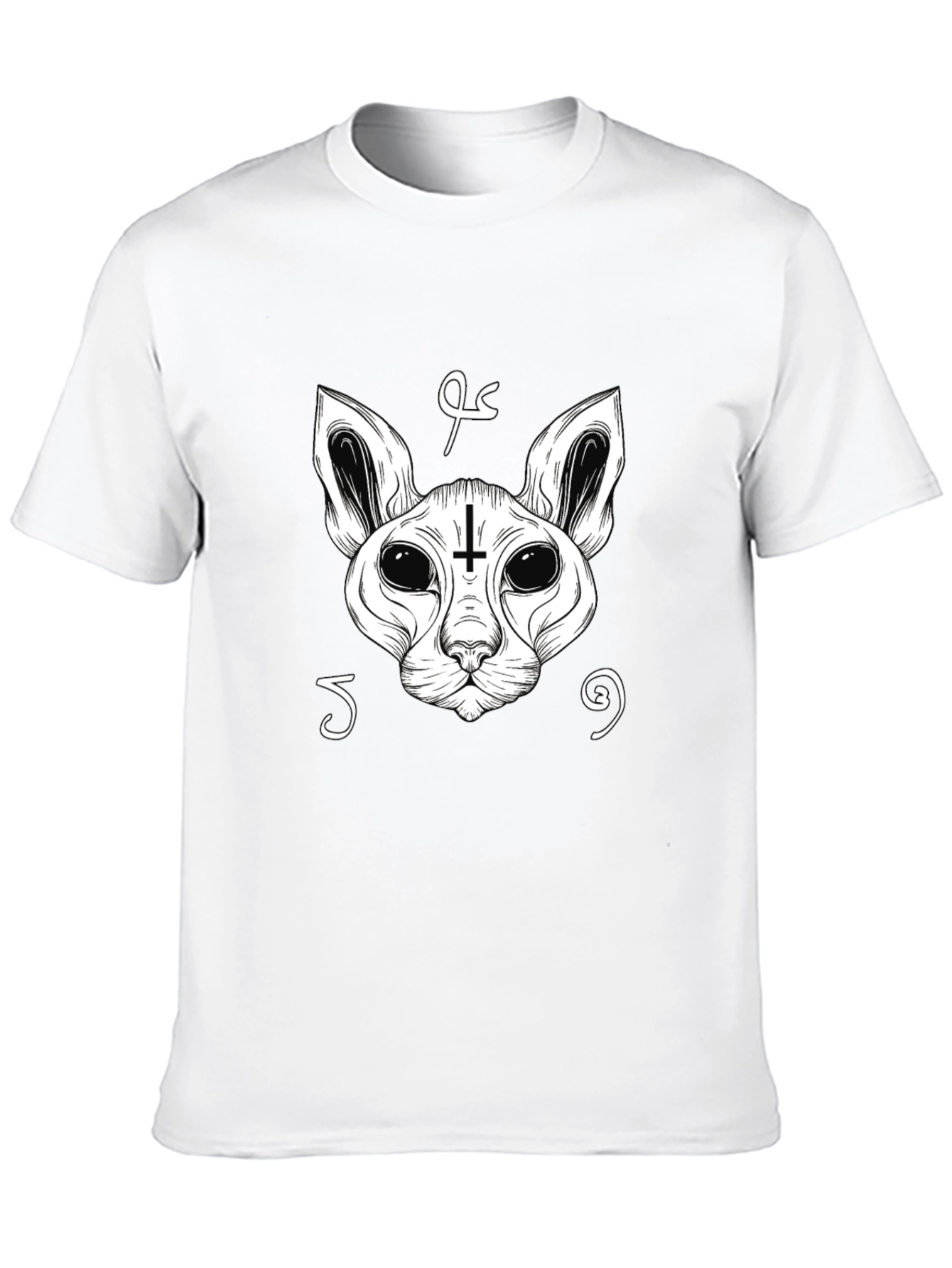 Occult Cat Inverted Cross T-Shirt - Black
