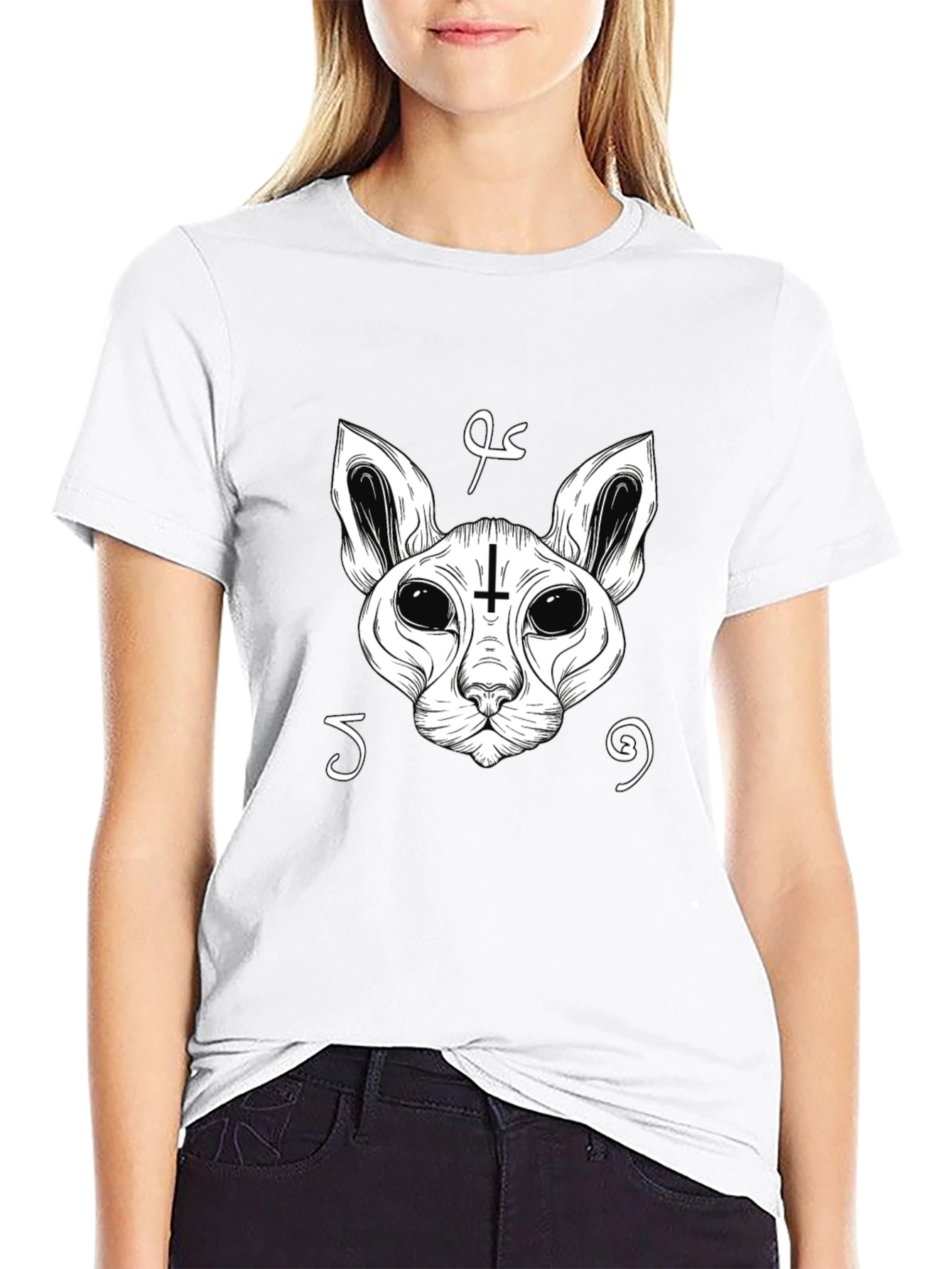 Occult Cat Inverted Cross T-Shirt - Black