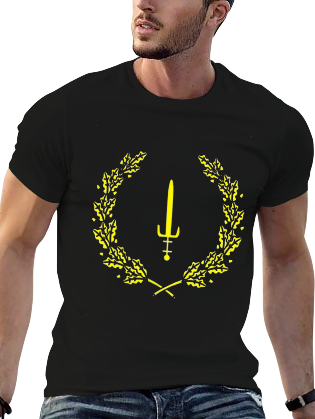 Sword & Laurel Wreath Graphic Tee - Black