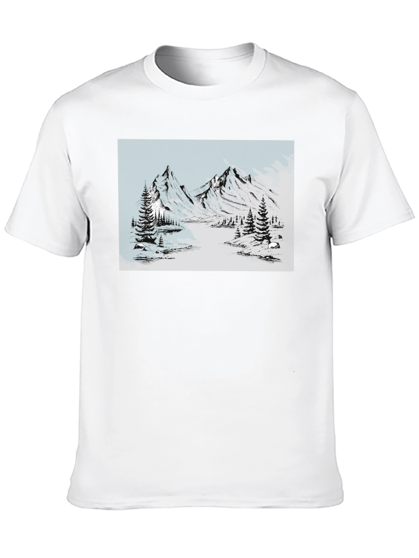 Mountain Landscape Graphic Tee - Black Cotton Blend
