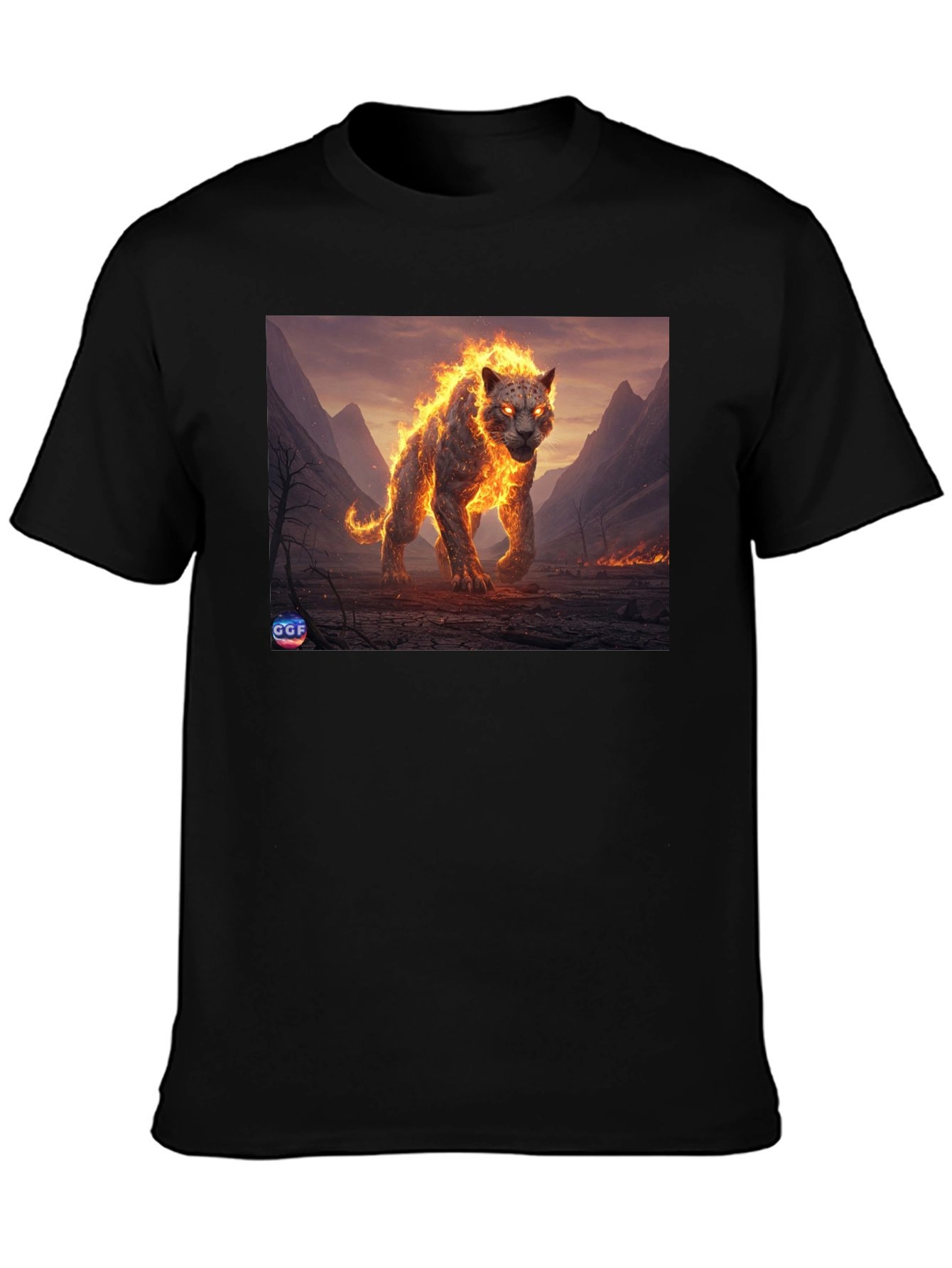 Fiery Panther Graphic Tee - Black Cotton Blend