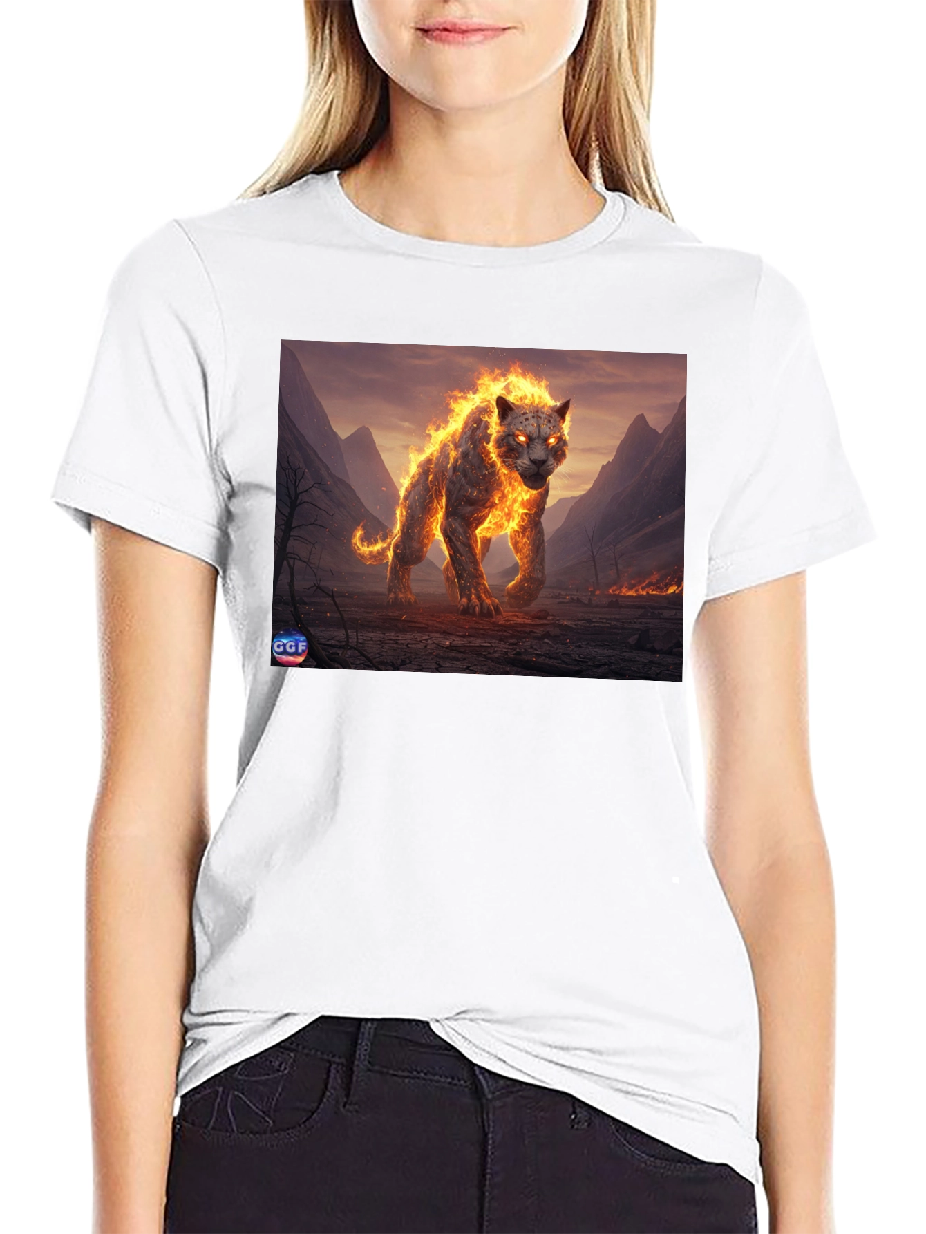 Fiery Panther Graphic Tee - Black Cotton Blend