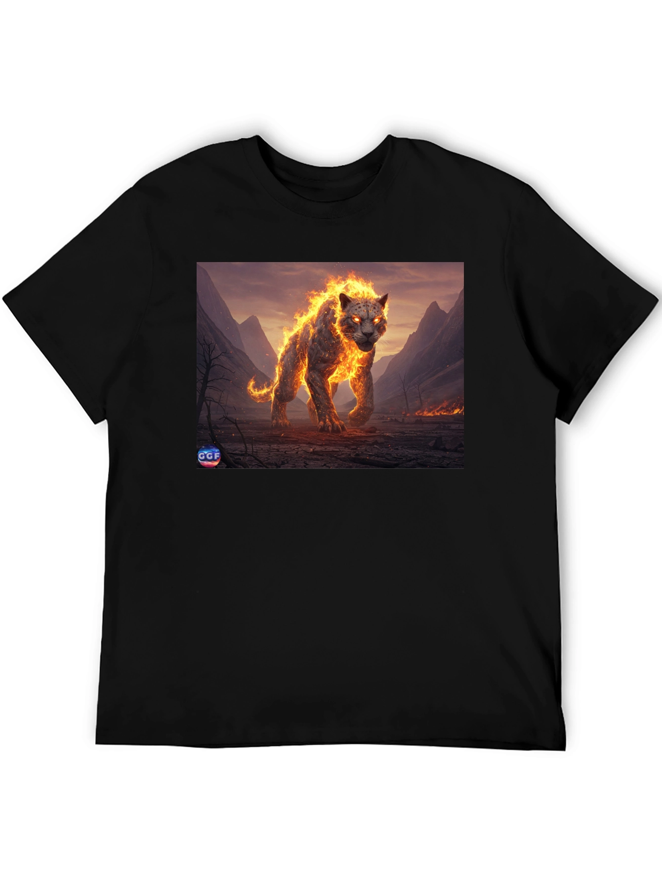 Fiery Panther Graphic Tee - Black Cotton Blend