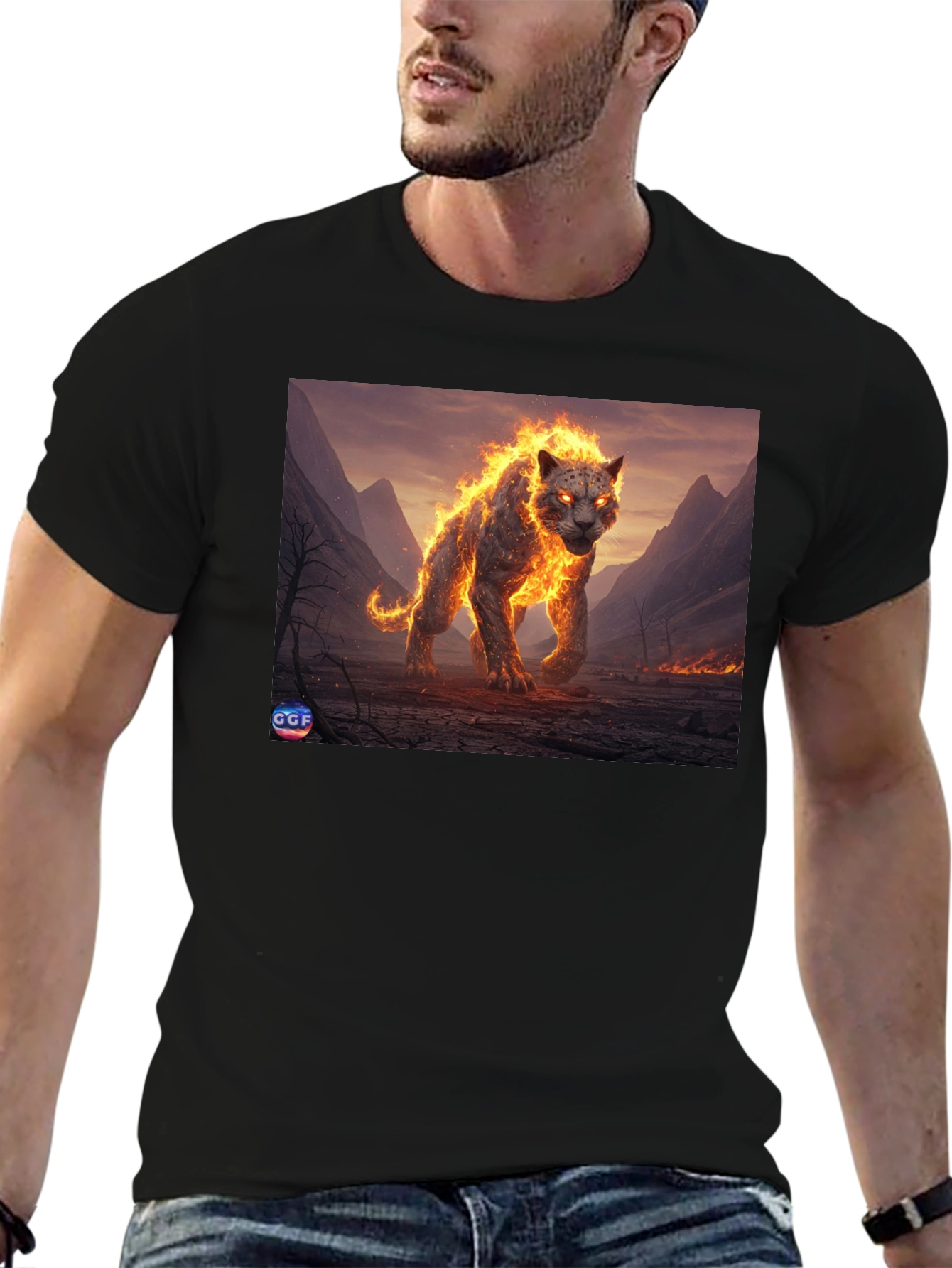 Fiery Panther Graphic Tee - Black Cotton Blend
