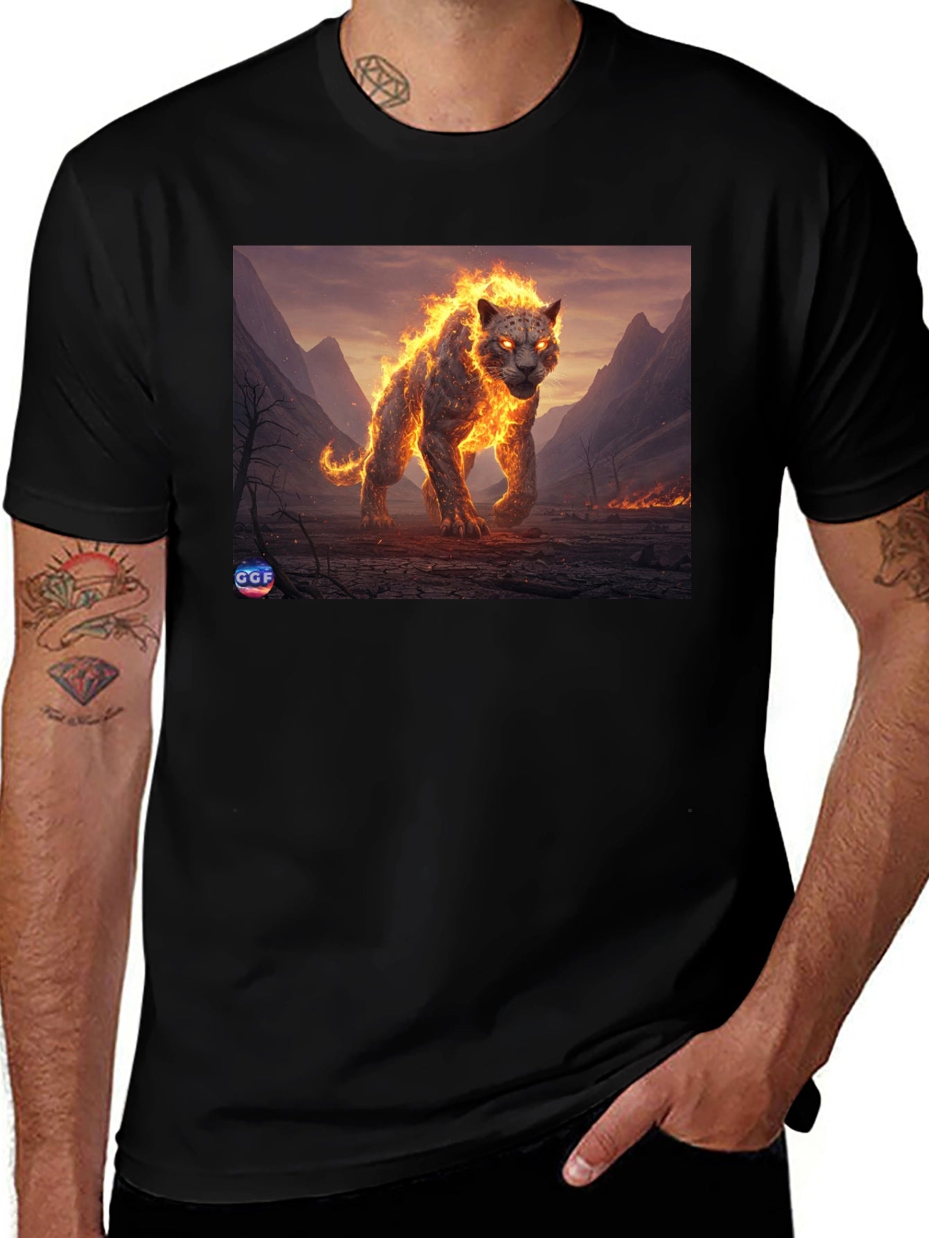 Fiery Panther Graphic Tee - Black Cotton Blend