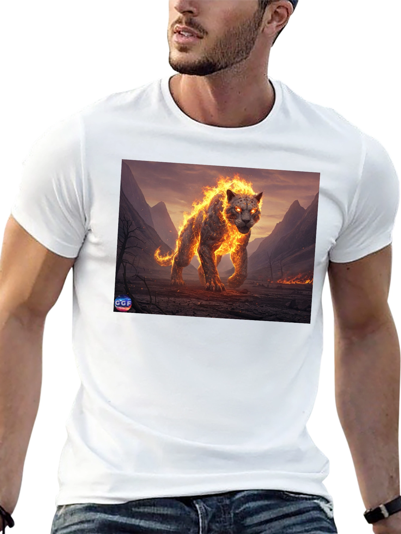 Fiery Panther Graphic Tee - Black Cotton Blend