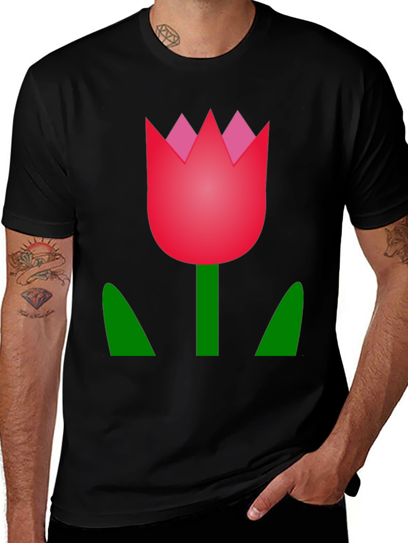 Tulip Graphic Tee - Black Cotton Casual T-Shirt