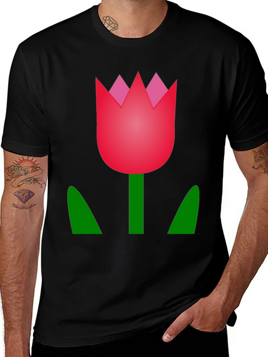 Tulip Graphic Tee - Black Cotton Casual T-Shirt