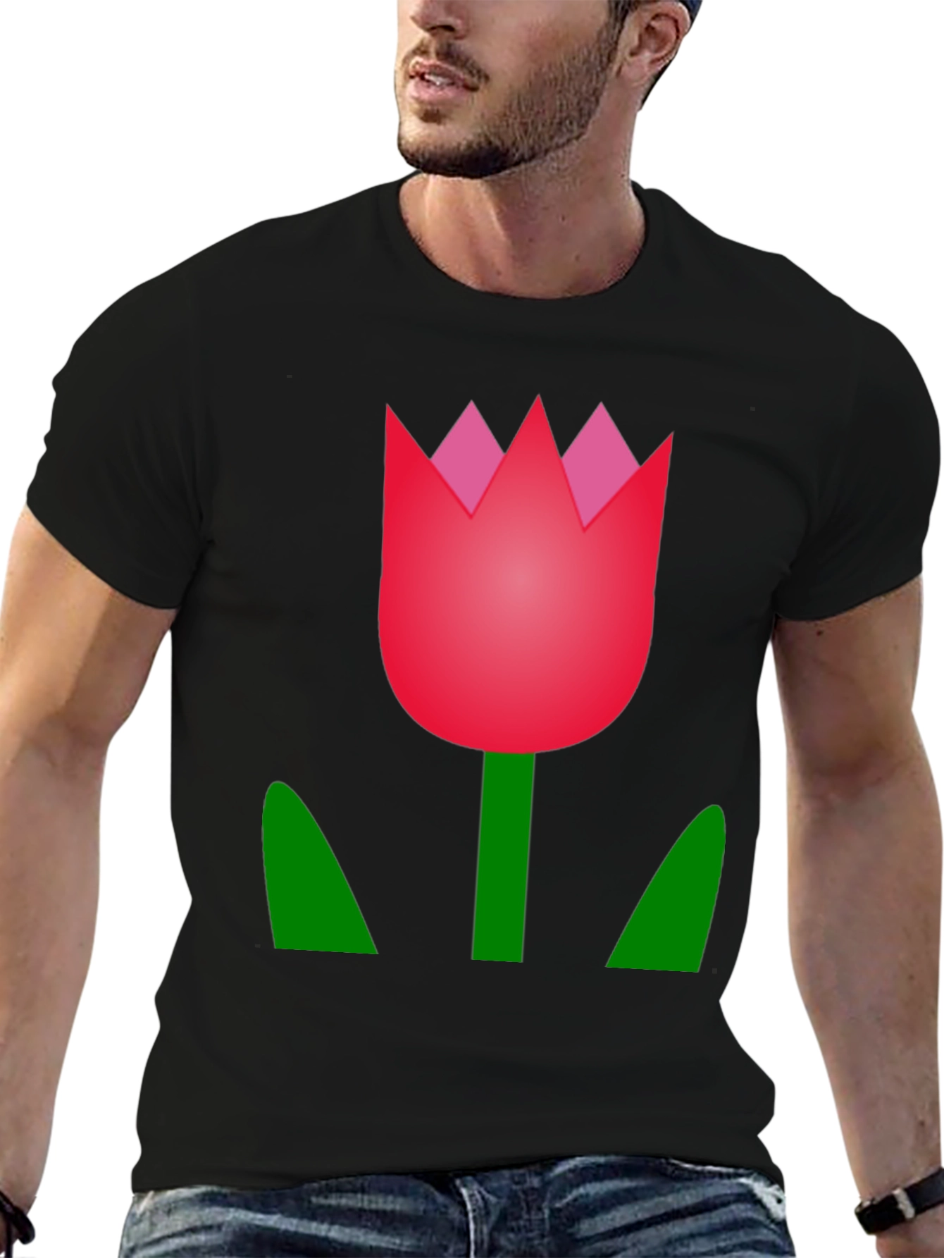 Tulip Graphic Tee - Black Cotton Casual T-Shirt