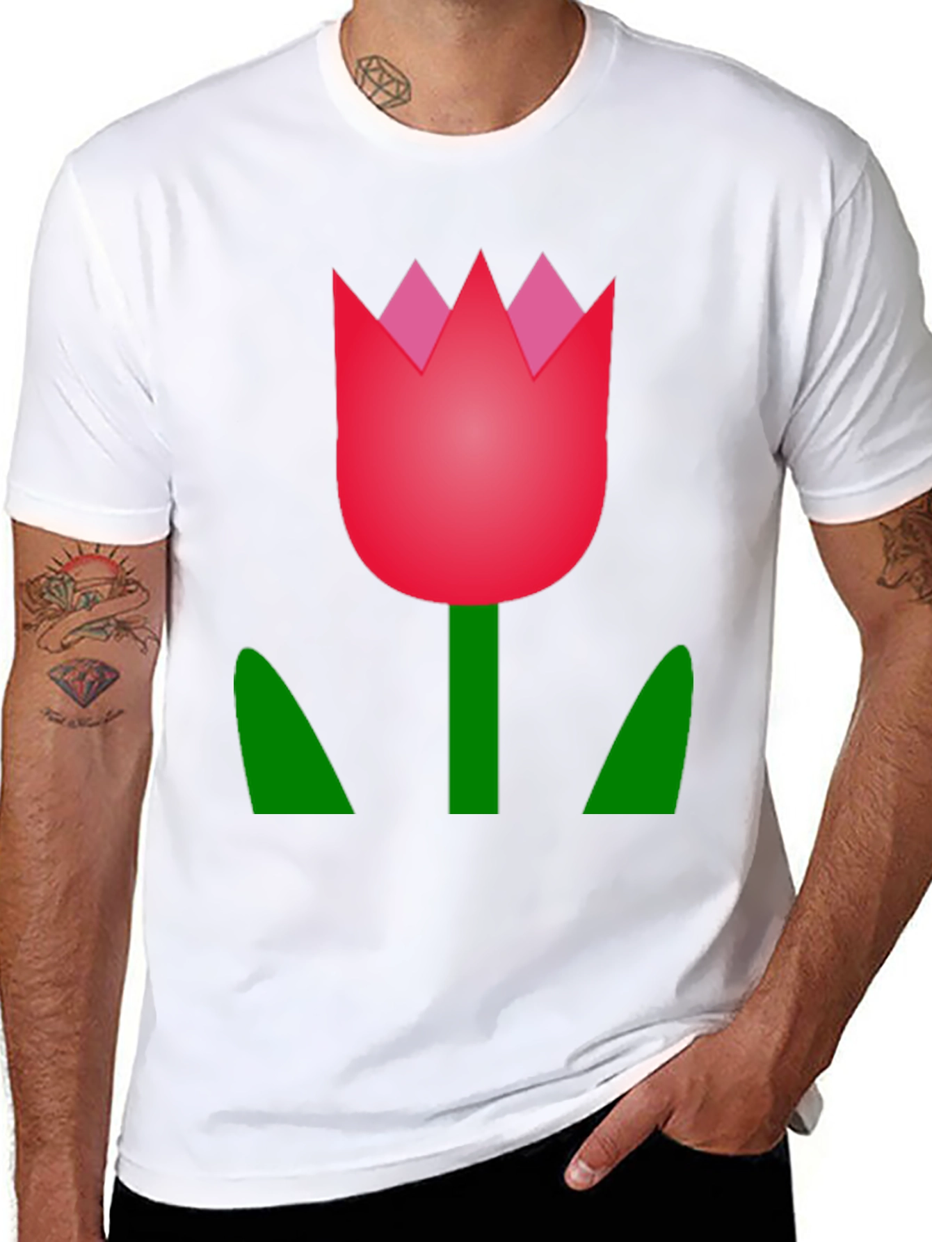 Tulip Graphic Tee - Black Cotton Casual T-Shirt