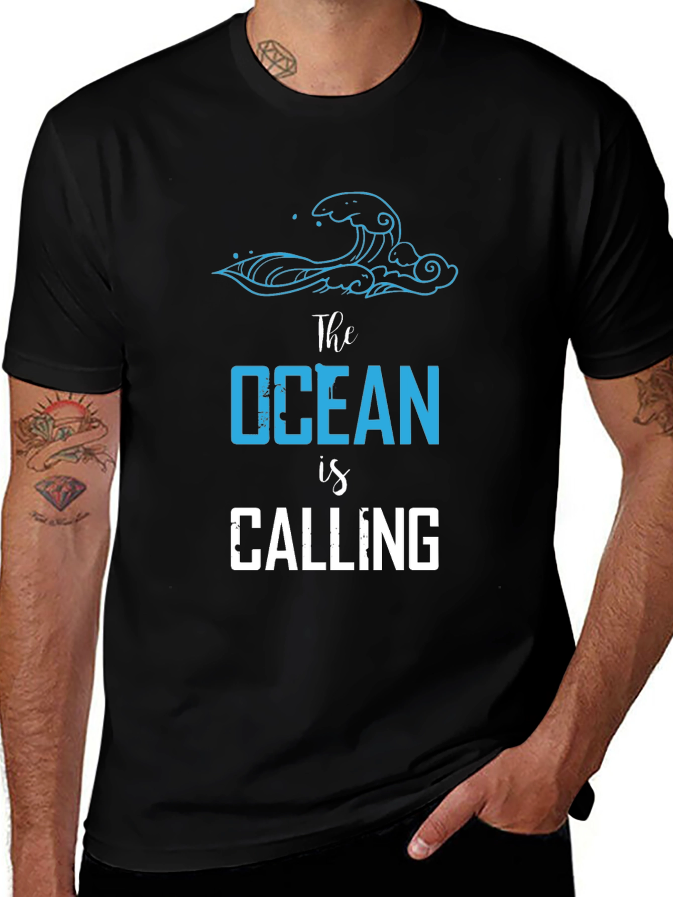 Ocean Calling Black Graphic Tee for Men