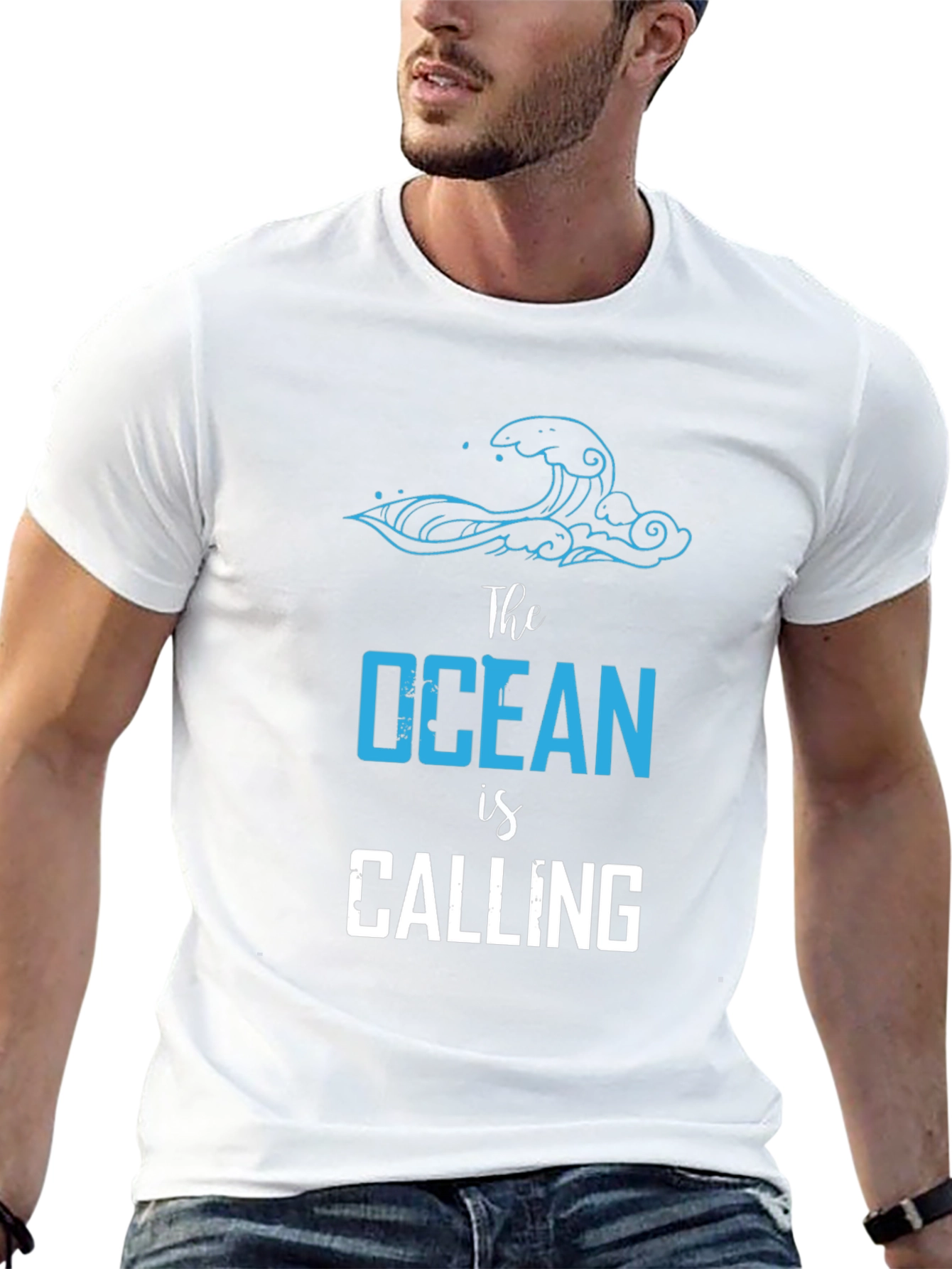 Ocean Calling Black Graphic Tee for Men