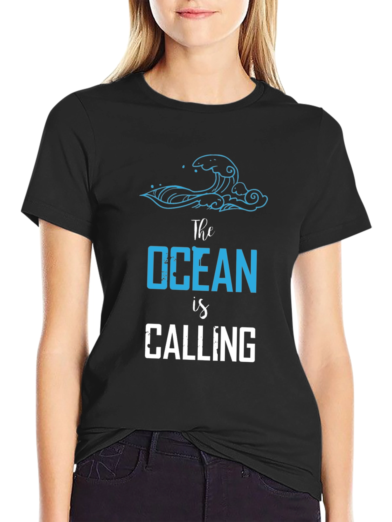 Ocean Calling Black Graphic Tee for Men