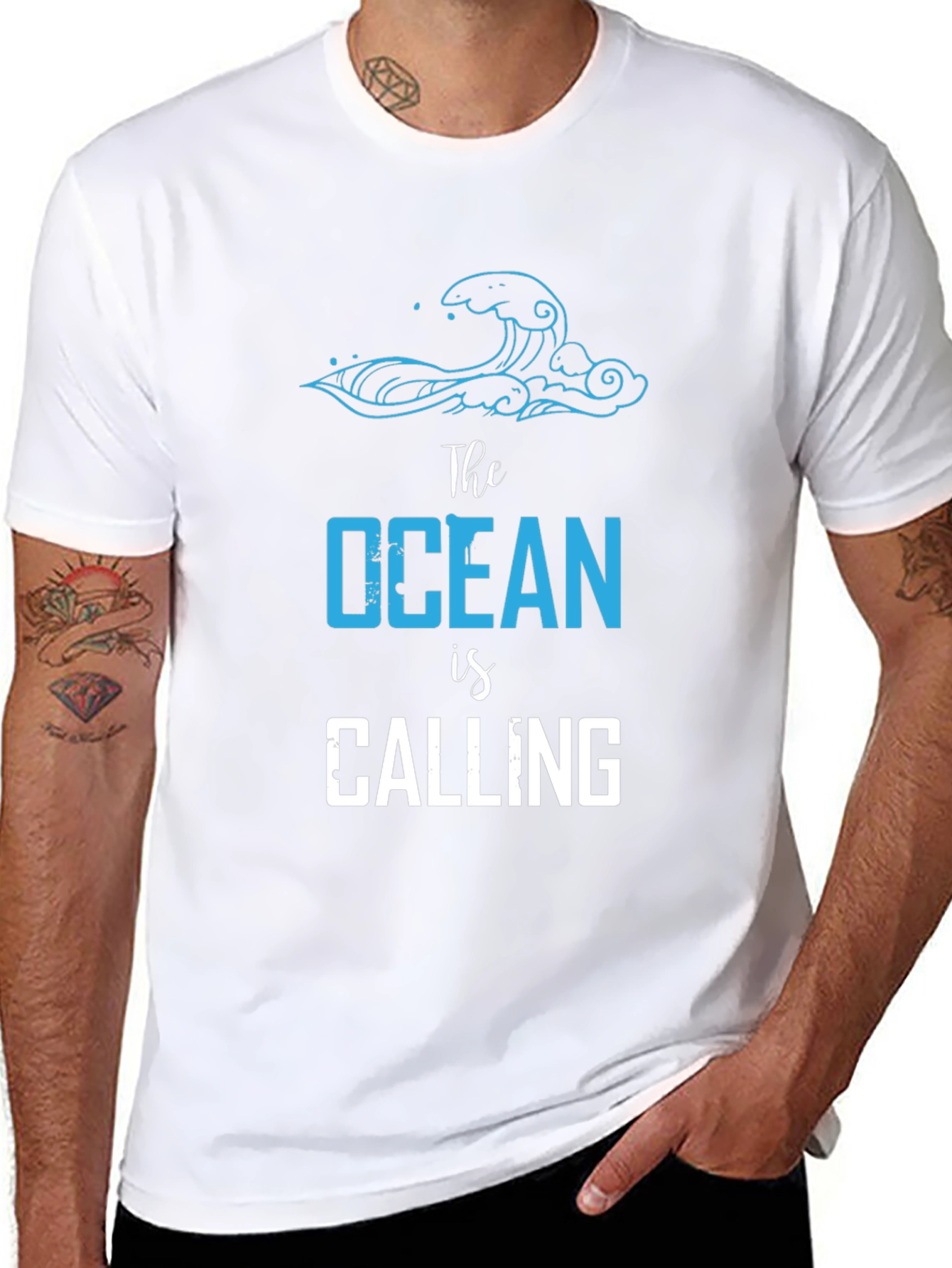 Ocean Calling Black Graphic Tee for Men