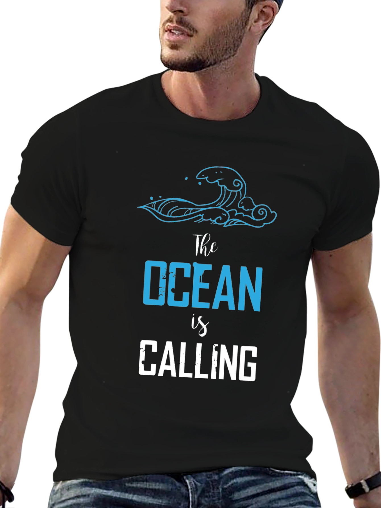 Ocean Calling Black Graphic Tee for Men