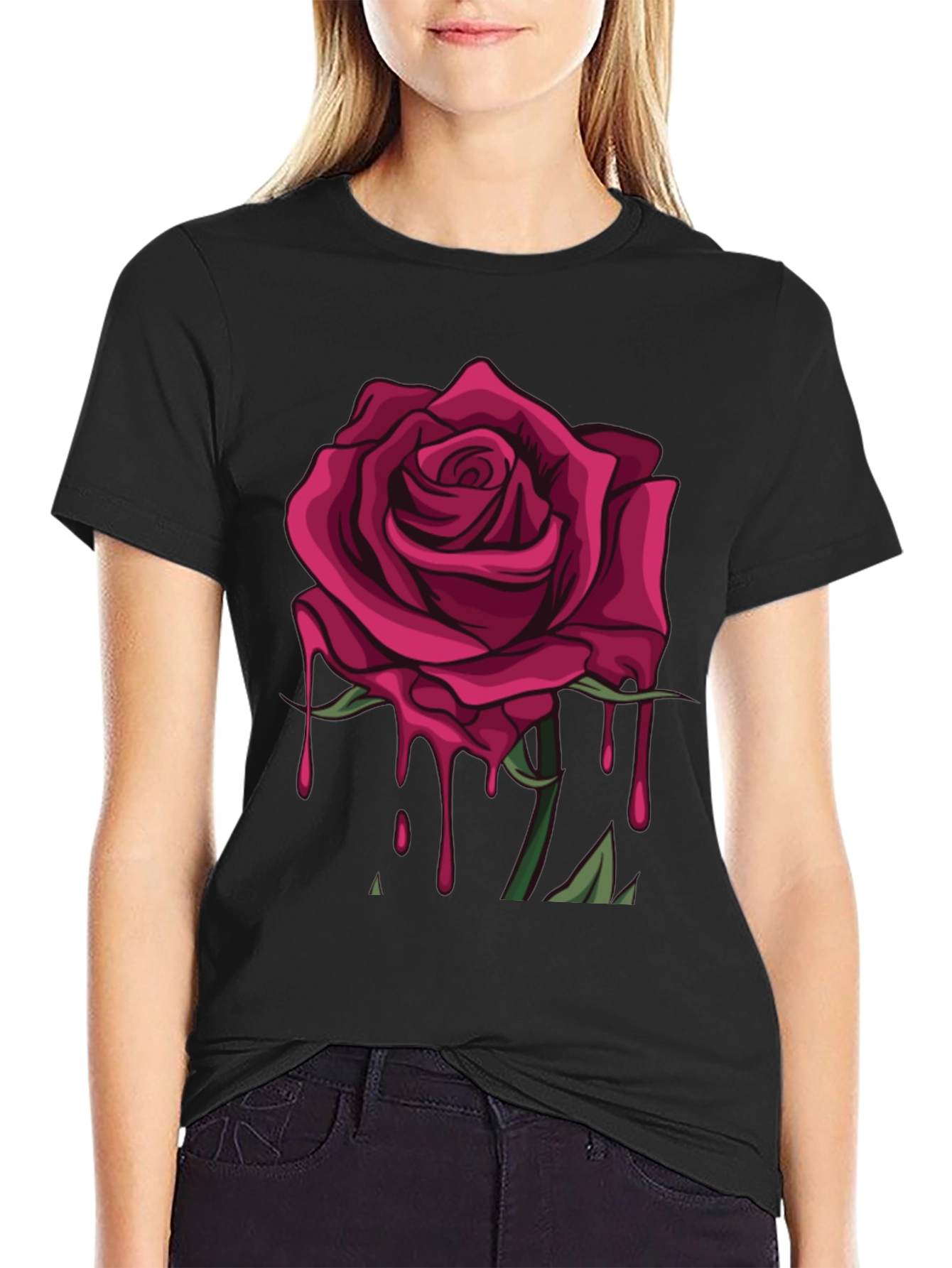 Rose Drip Graphic Tee - Stylish Unisex T-Shirt