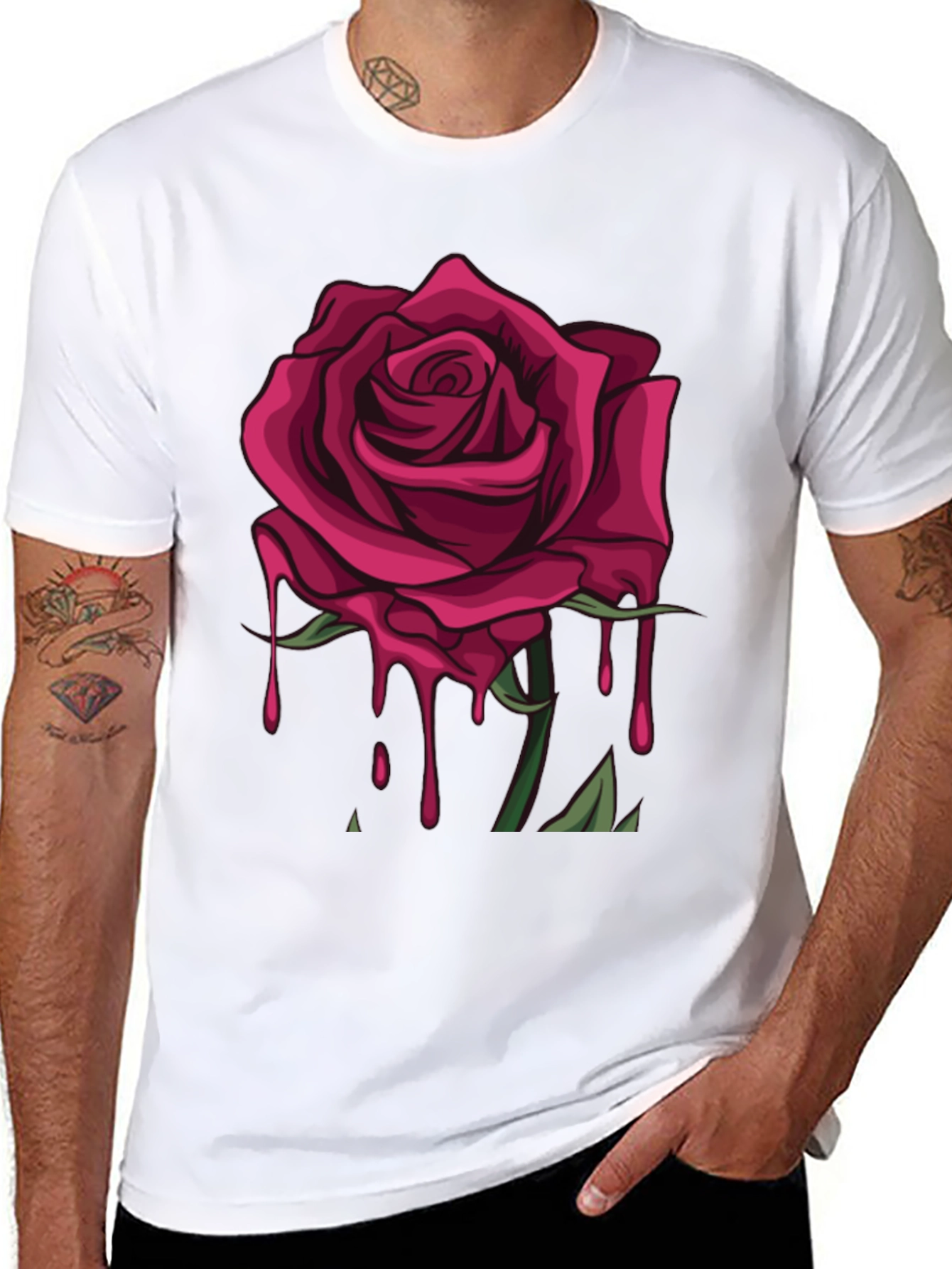 Rose Drip Graphic Tee - Stylish Unisex T-Shirt