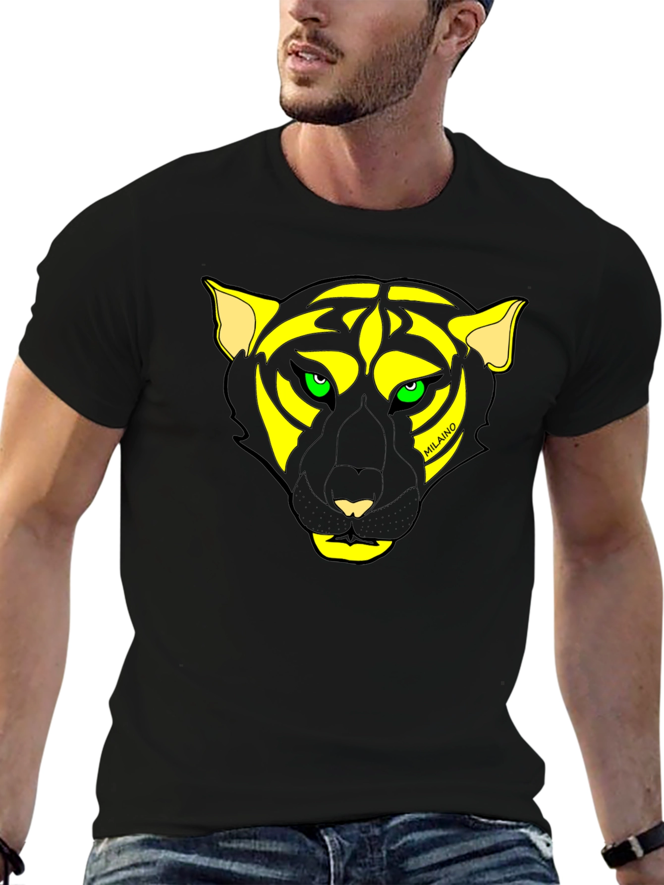 Mens Black T-Shirt with Unique Tiger Graphic