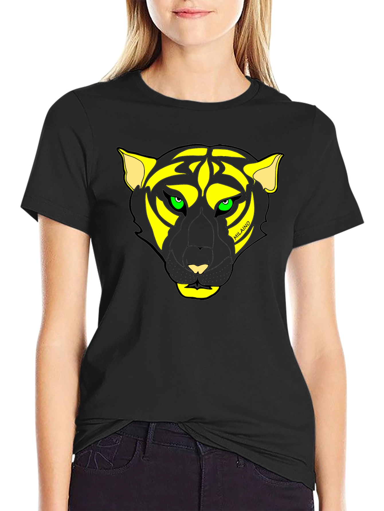 Mens Black T-Shirt with Unique Tiger Graphic