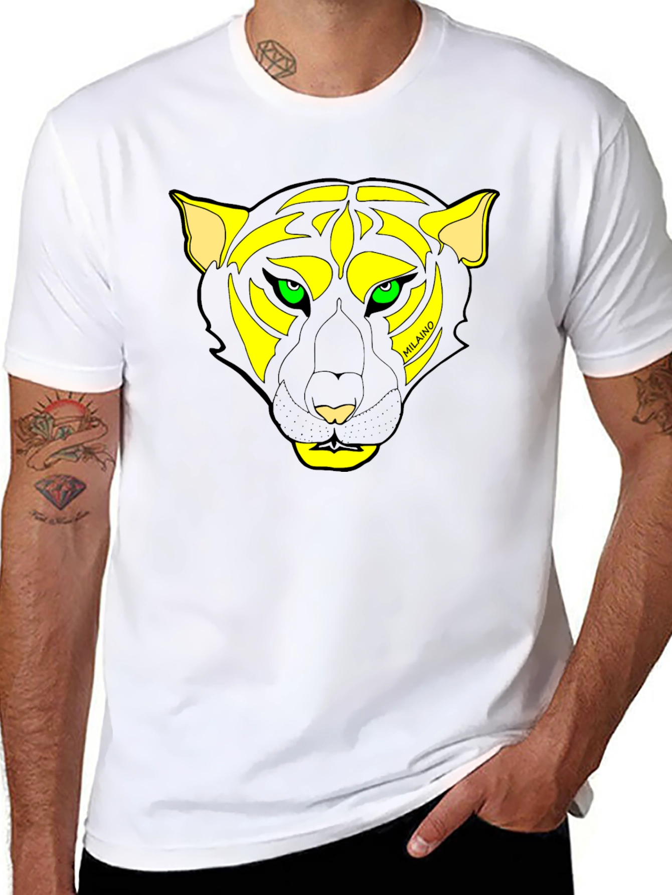 Mens Black T-Shirt with Unique Tiger Graphic