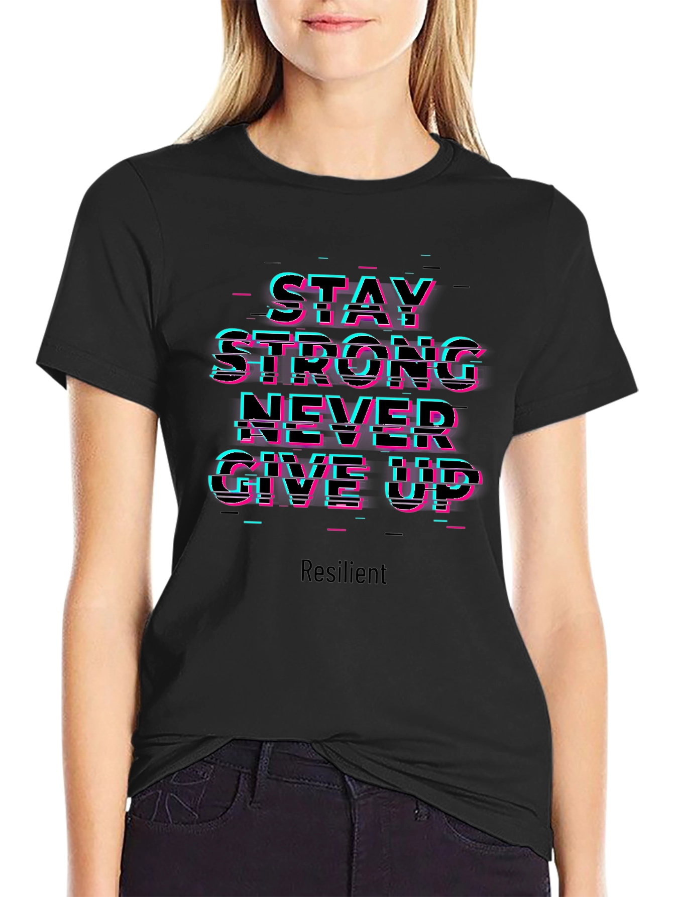 Stay Strong Graphic Print Tee - Black