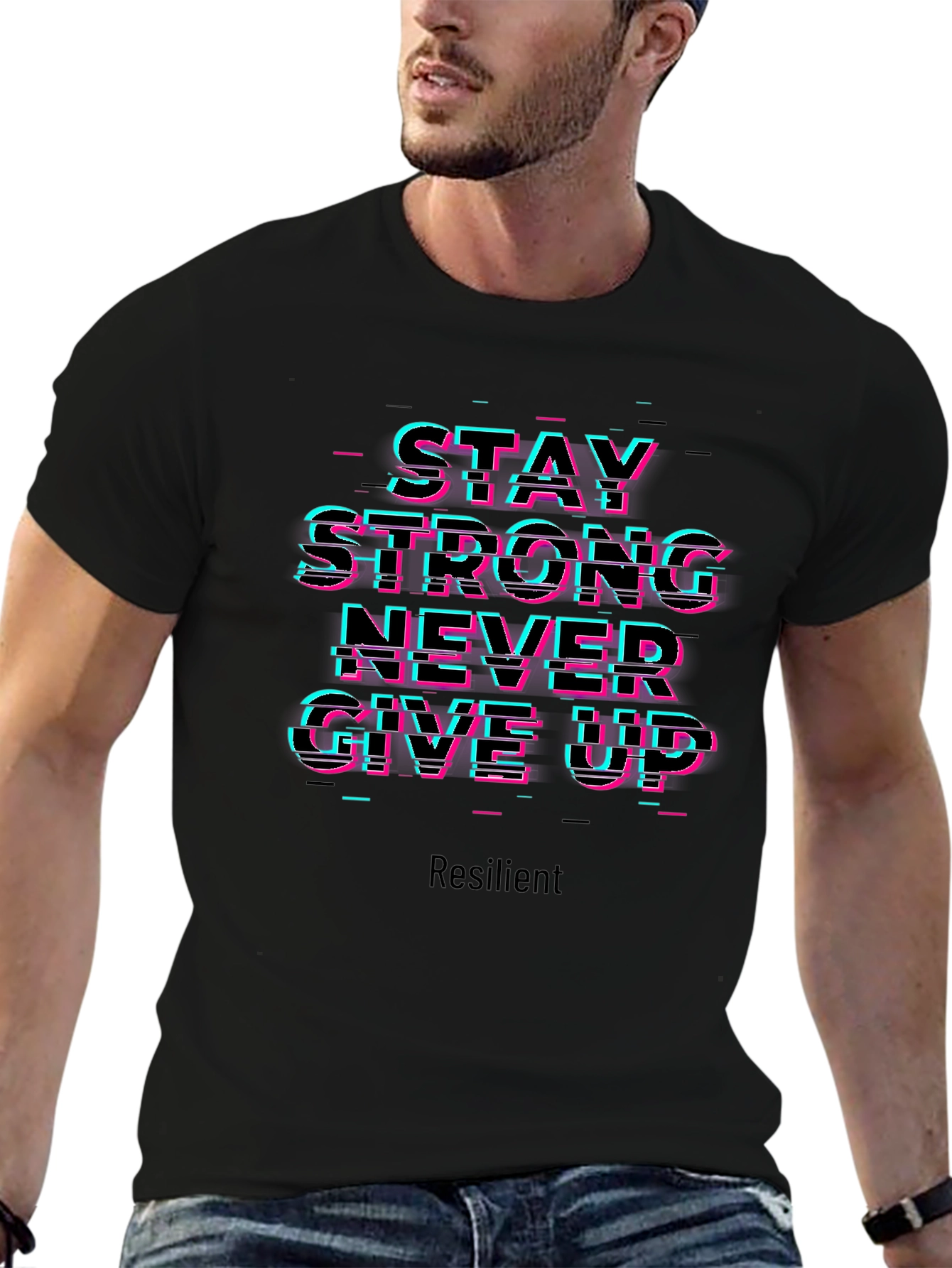 Stay Strong Graphic Print Tee - Black