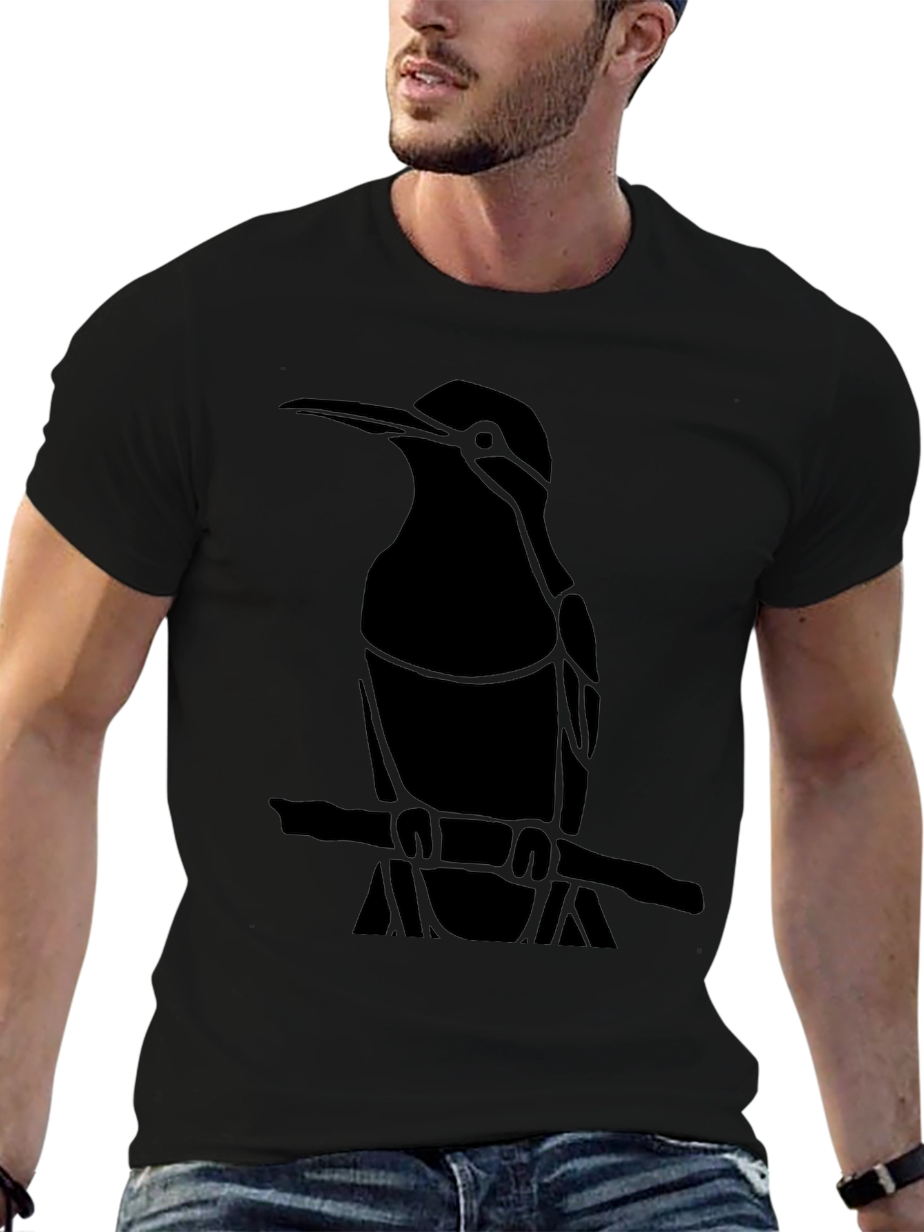 Kingfisher Bird Graphic Black T-Shirt