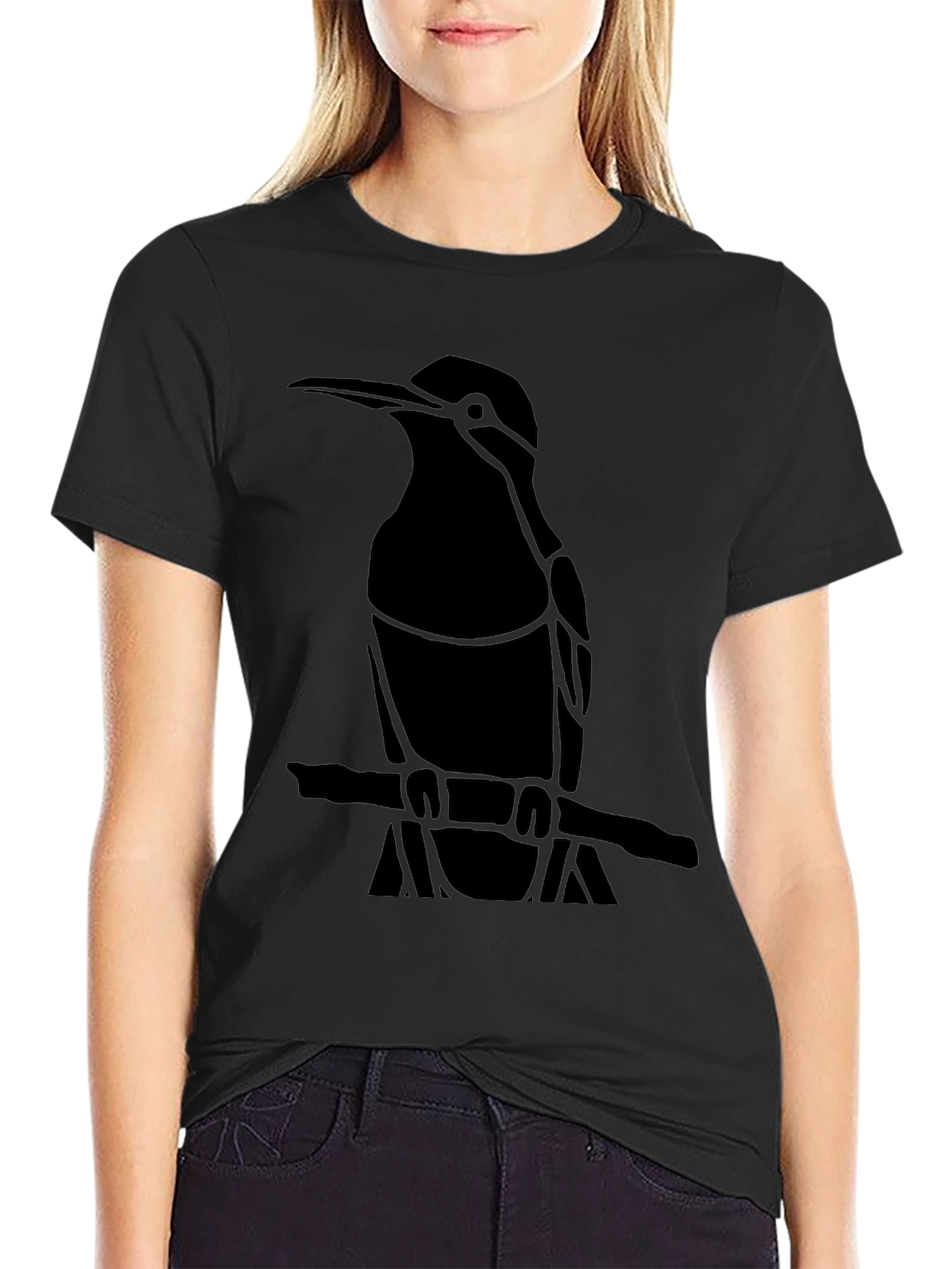 Kingfisher Bird Graphic Black T-Shirt