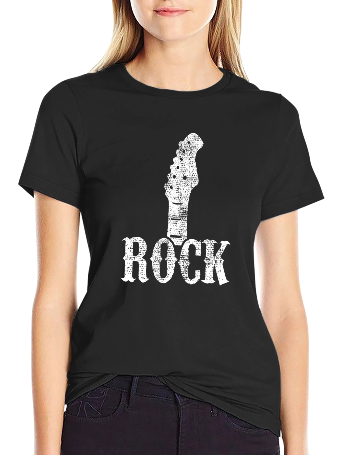 Rock Music T-Shirt - Distressed Guitar Headstock Design