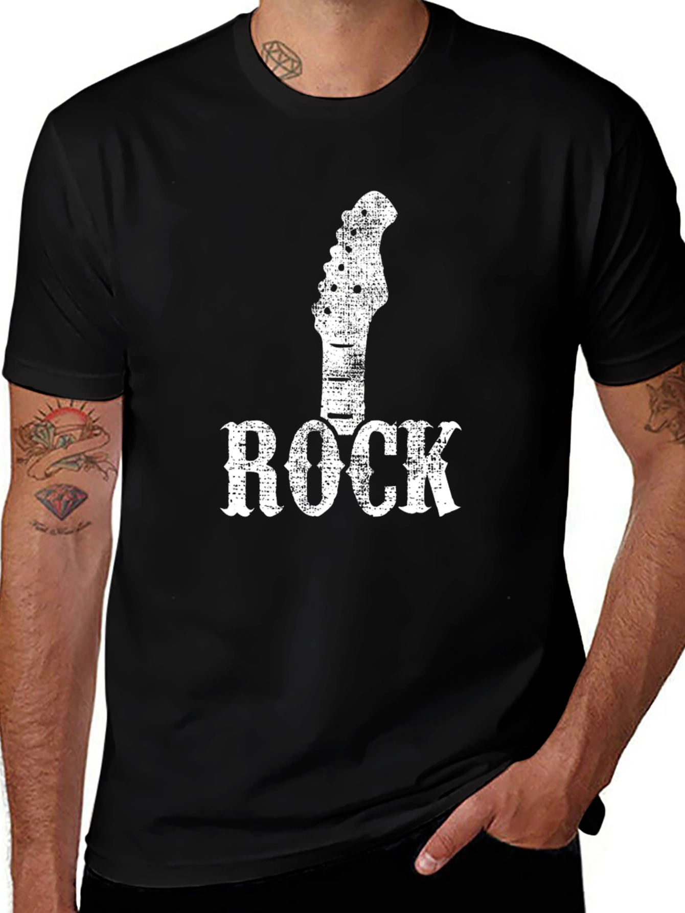 Rock Music T-Shirt - Distressed Guitar Headstock Design