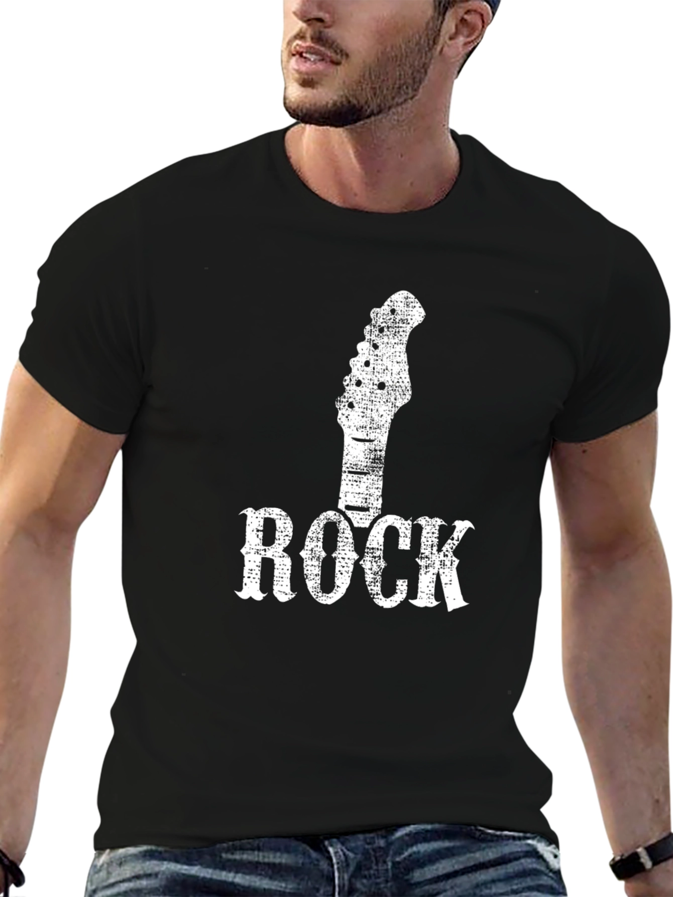 Rock Music T-Shirt - Distressed Guitar Headstock Design