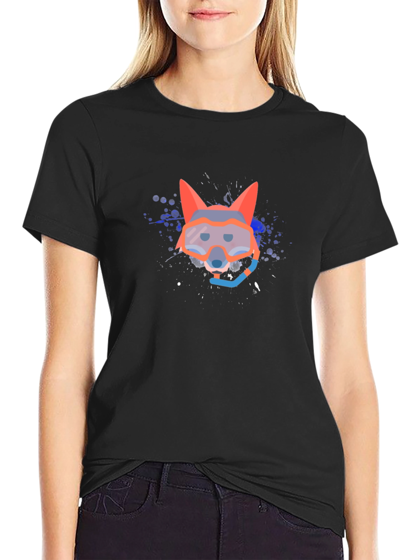 Diver Fox Graphic Tee - Black Cotton Comfort