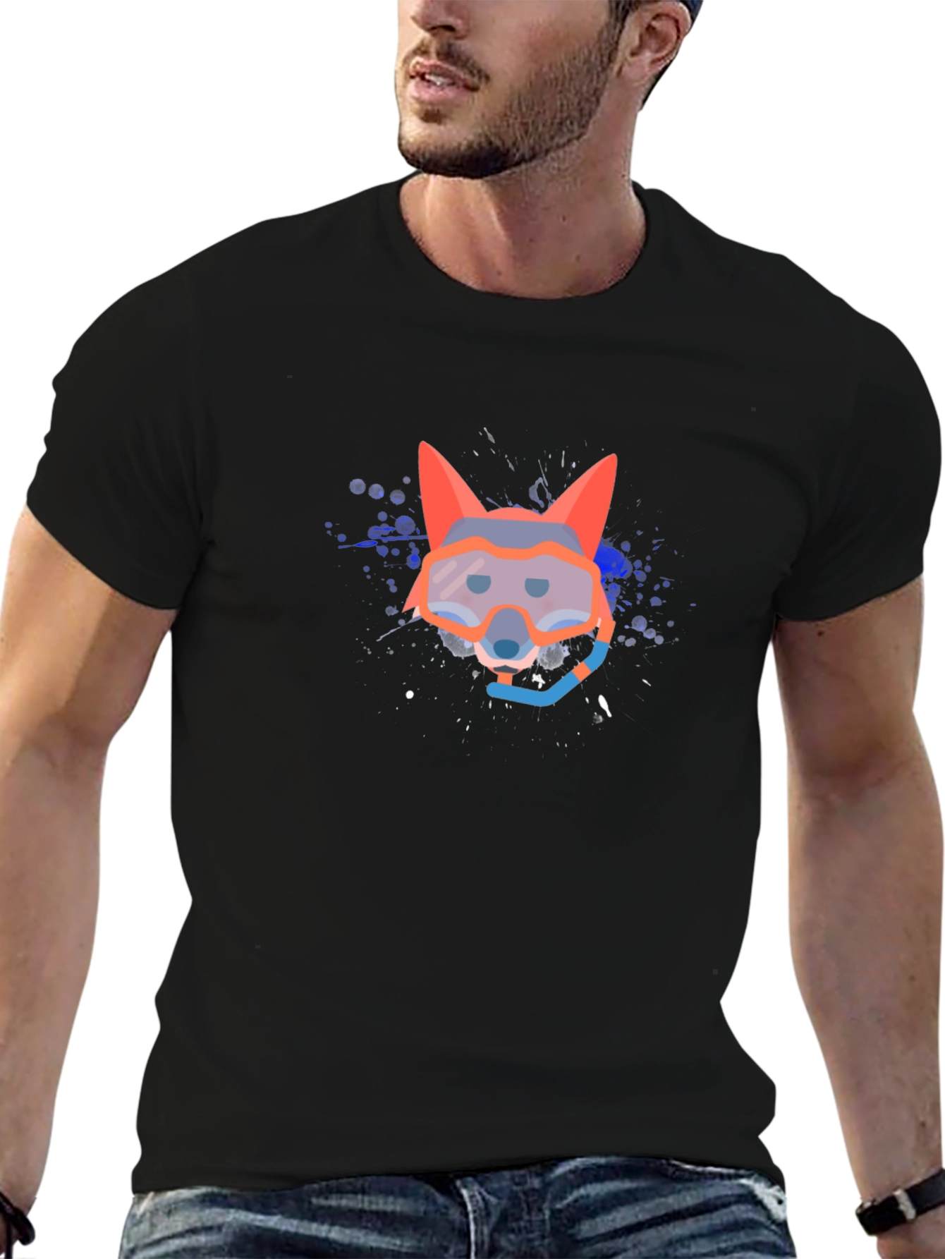 Diver Fox Graphic Tee - Black Cotton Comfort